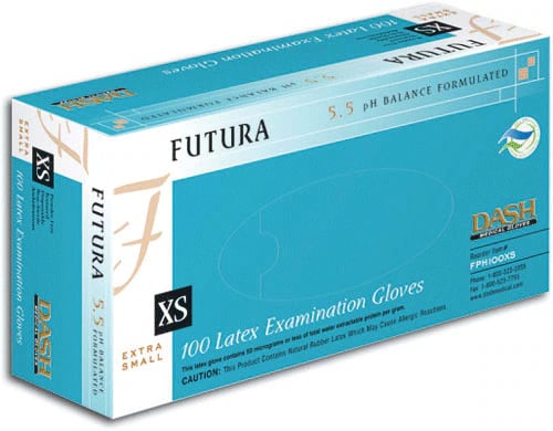 Dash Medical Futura Powder-Free Latex Examination Gloves, Textured, Extra-Large, Teal, 100/Box