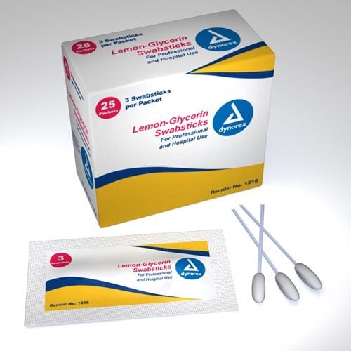Lemon Glycerin Swabsticks, 3 Packs of 25 per Box (75 Total)