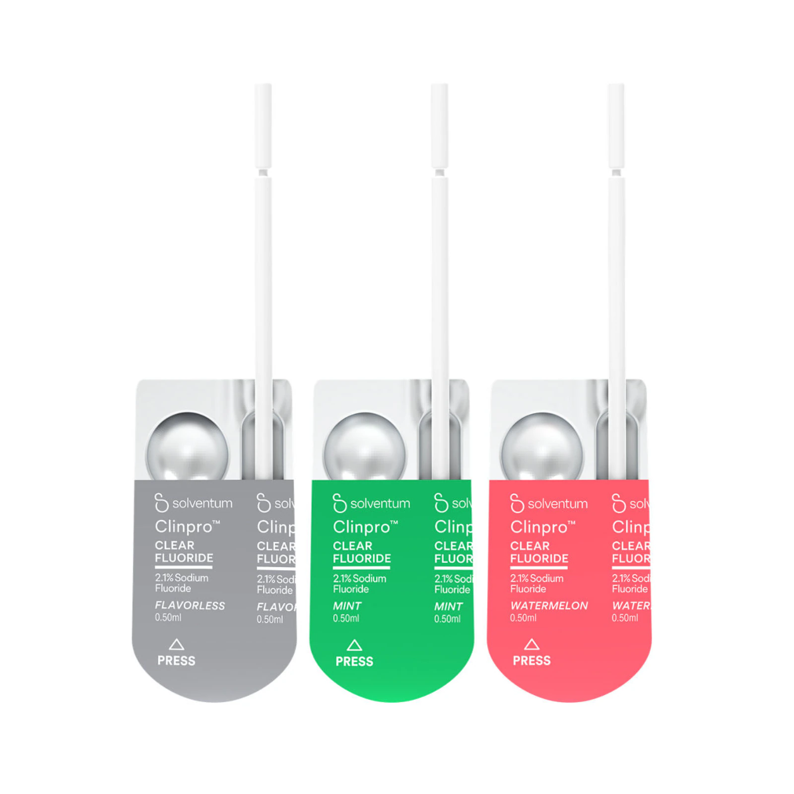 Clinpro Clear Fluoride Treatment, 0.5 mL Unit-Dose Syringes, Assorted Flavors (300 Flavorless, 300 Watermelon, 200 Mint), 800/Kit