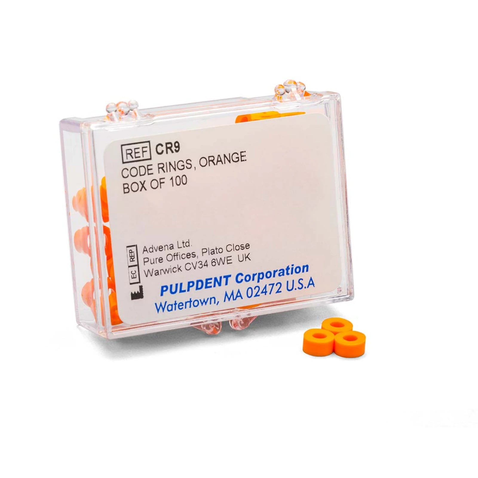 Pulpdent Code Rings, Orange, Standard Size 1/8" ID x 1/8" Wide, 50/Box, CR9-50