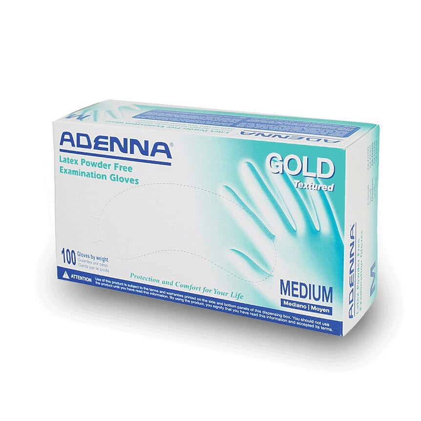 Adenna Gold Powder-Free Latex Exam Gloves, X-Small, White, Textured, Ambidextrous, 100/Box, GLD260