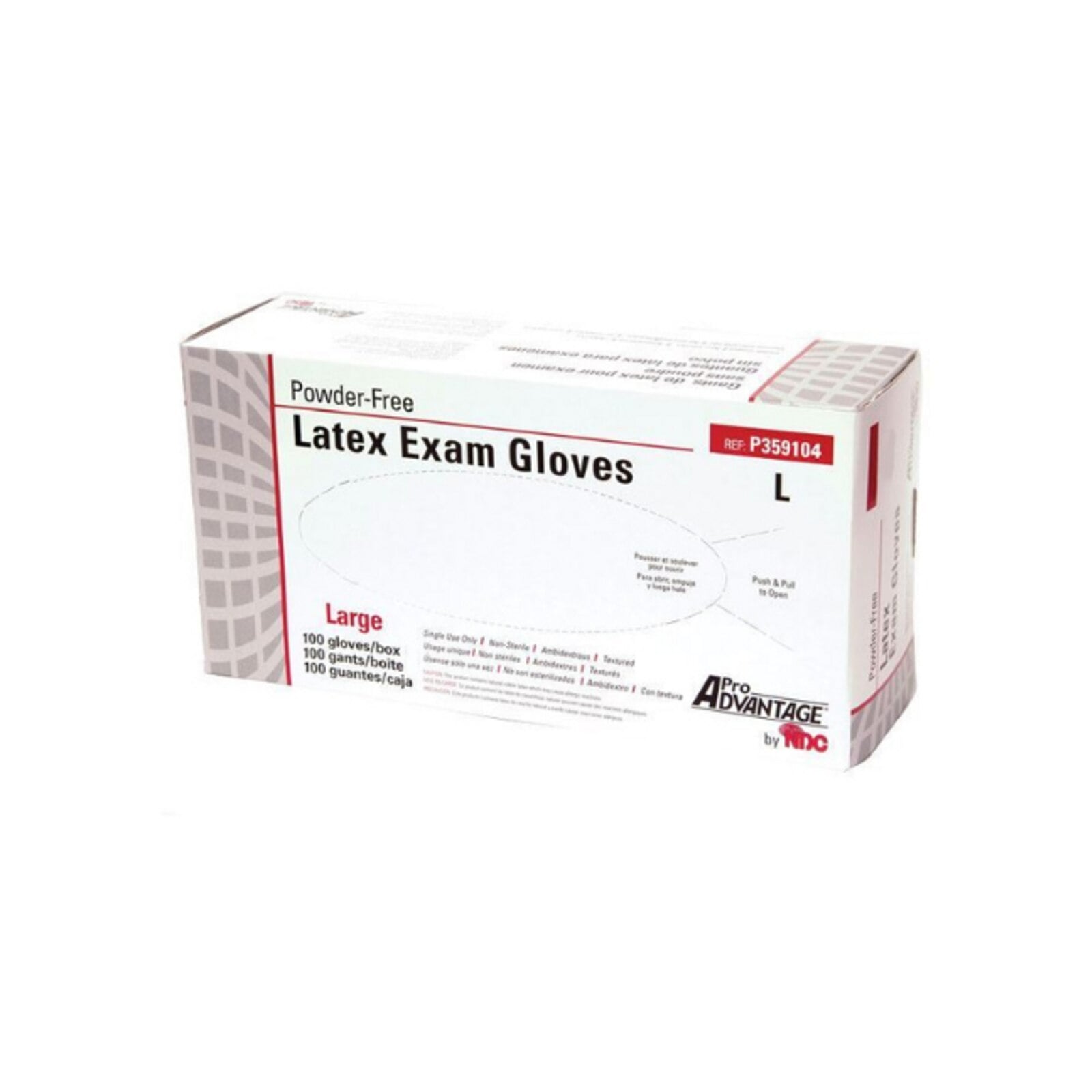 Pro Advantage Latex Exam Gloves, Powder Free, Large, 100/Box