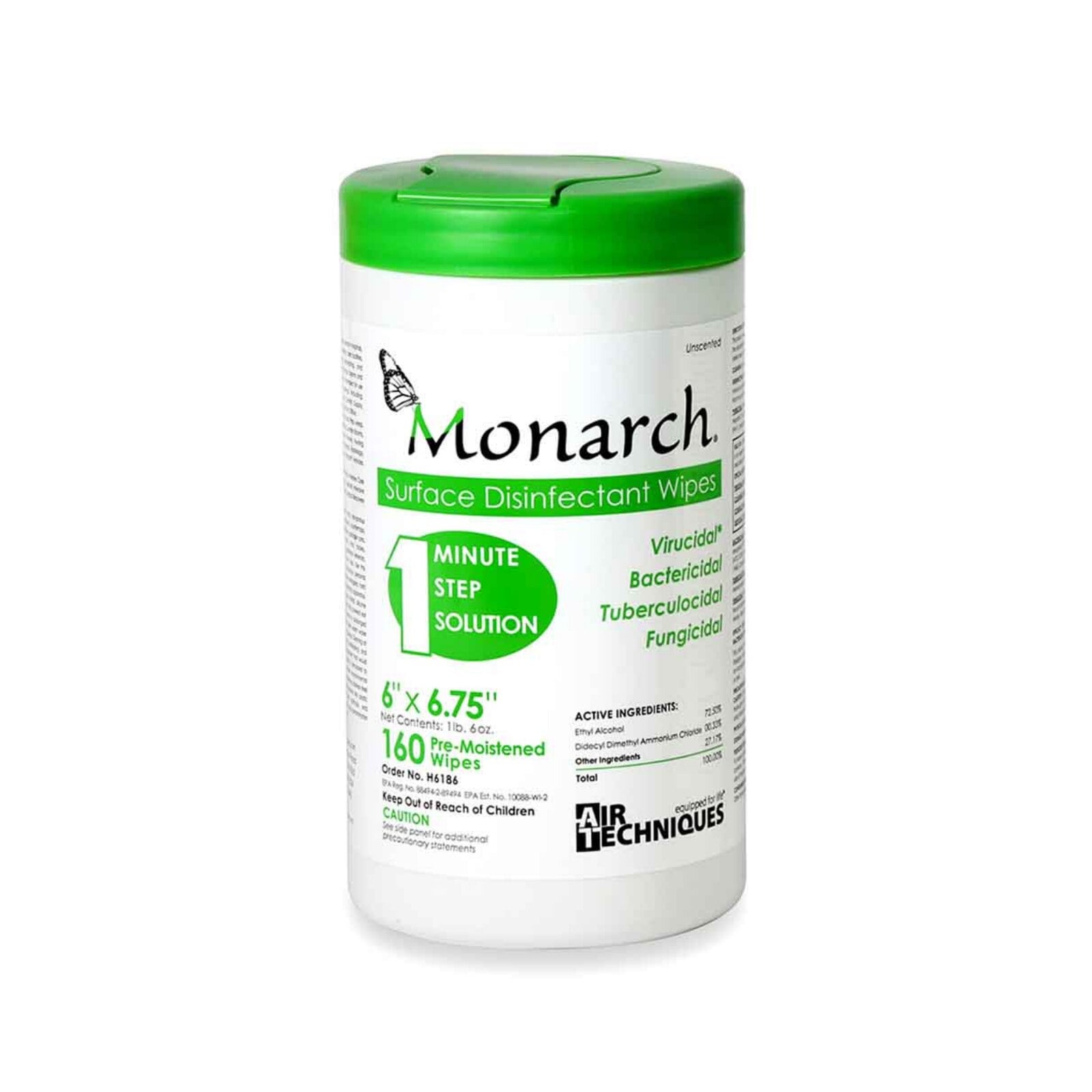 Monarch Surface Disinfectant Wipes, 6" x 6.75", 160 Wipes/Can, 12 Cans/Case (1920 Wipes Total)