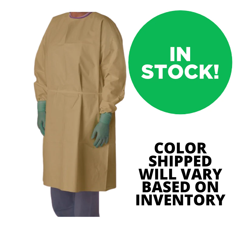 Reusable Open Back Gown, Beige/Sand, 100% Polyester Interlock, 43"L x 58"W