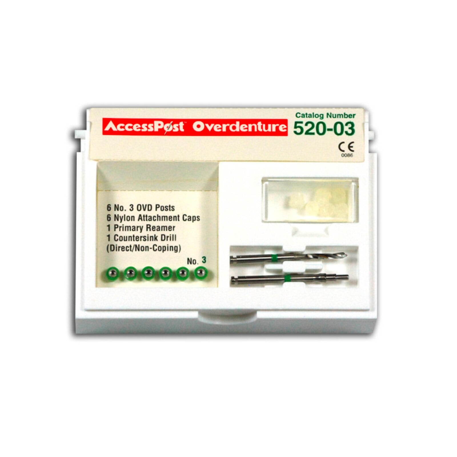 AccessPost Overdenture Stainless Steel Post Refill, Size 3/Green, Direct/Non-Coping Technique