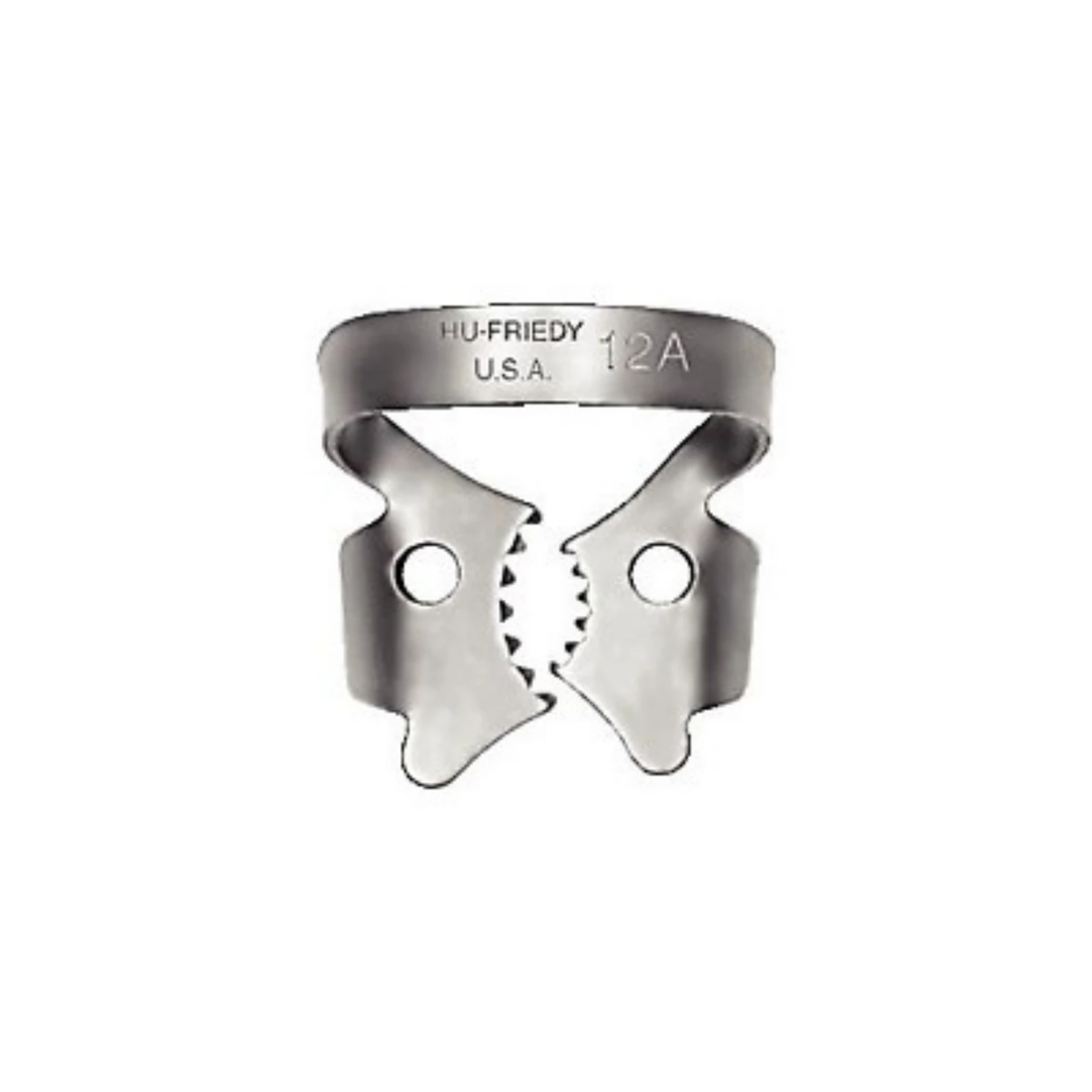 Hu-Friedy Satin Steel Rubber Dam Clamp #12A with Grooves, Lower Right Molars, RDCM12A-G