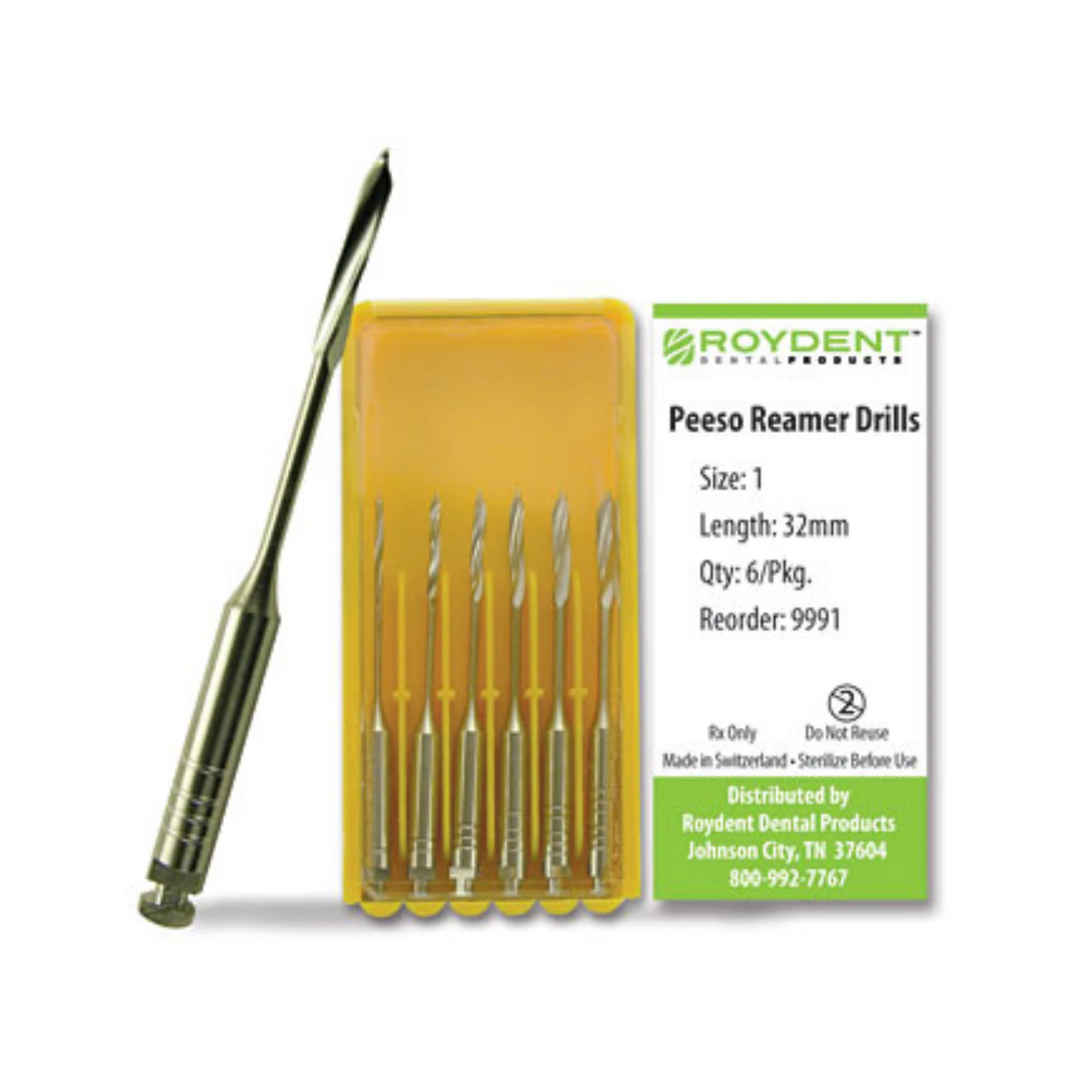 Roydent Peeso Reamer, 32mm, Size #1, 6/Pk