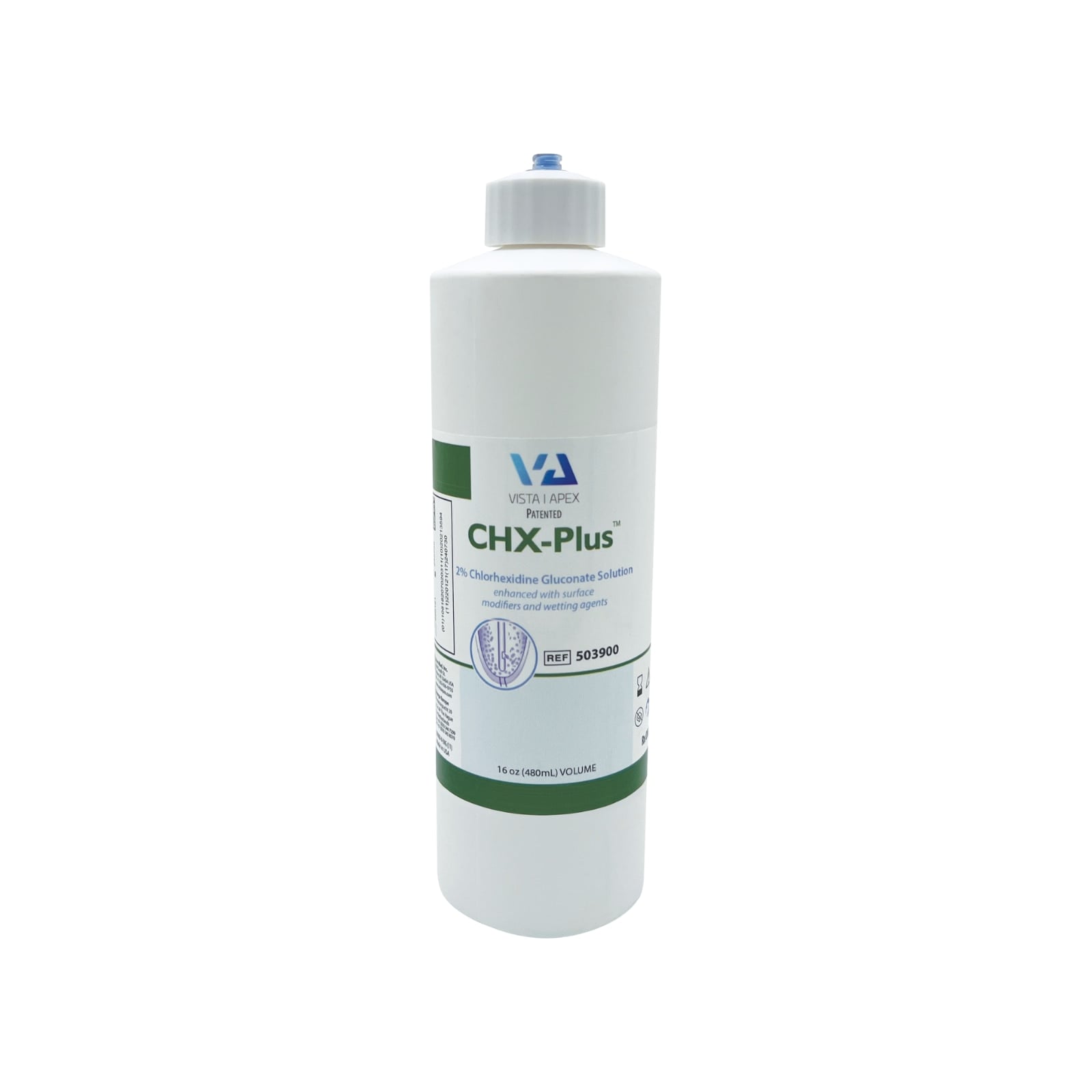 Vista Apex CHX-Plus 2% Chlorhexidine Gluconate Solution, 16 oz (480 ml) Bottle, #503900