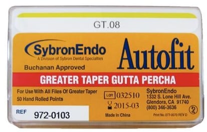 Kerr Autofit Greater Taper Gutta-Percha Points, 0.08 Taper, 50/Pk, 972-0103