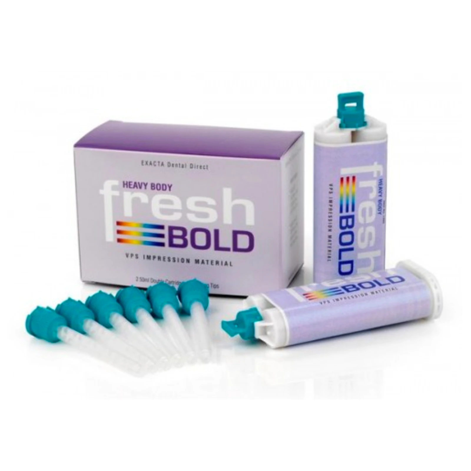 Exacta FRESH Bold Heavy Body VPS Impression Material, Regular Set, 380mL Cartridges, Mega Pack with 10 Mixing Tips & 1 Bayonet Ring