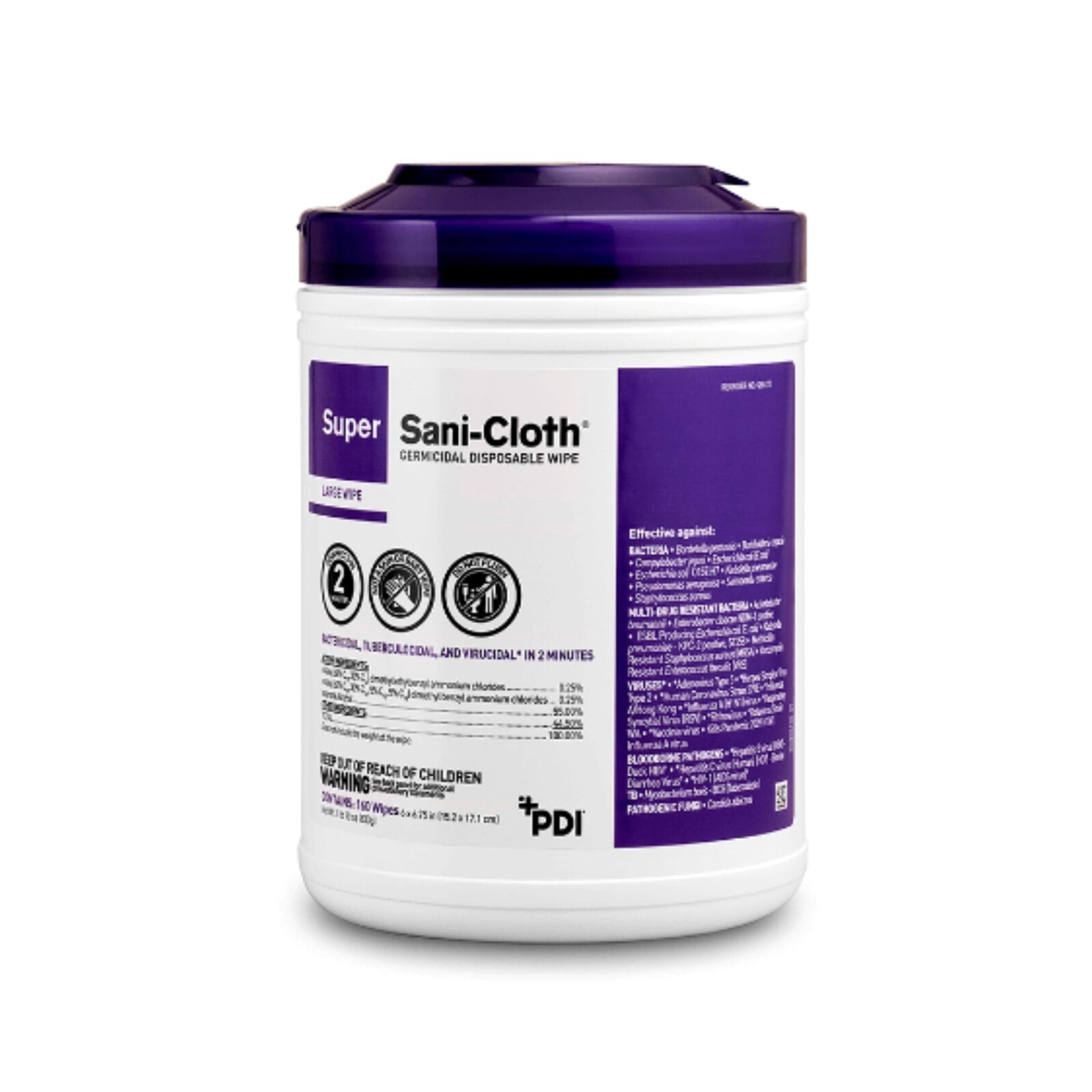 Super Sani-Cloth Germicidal Disposable Wipes, X-Large, 75 Wipes/Canister, 6 Canisters/Case (450 Wipes Total)