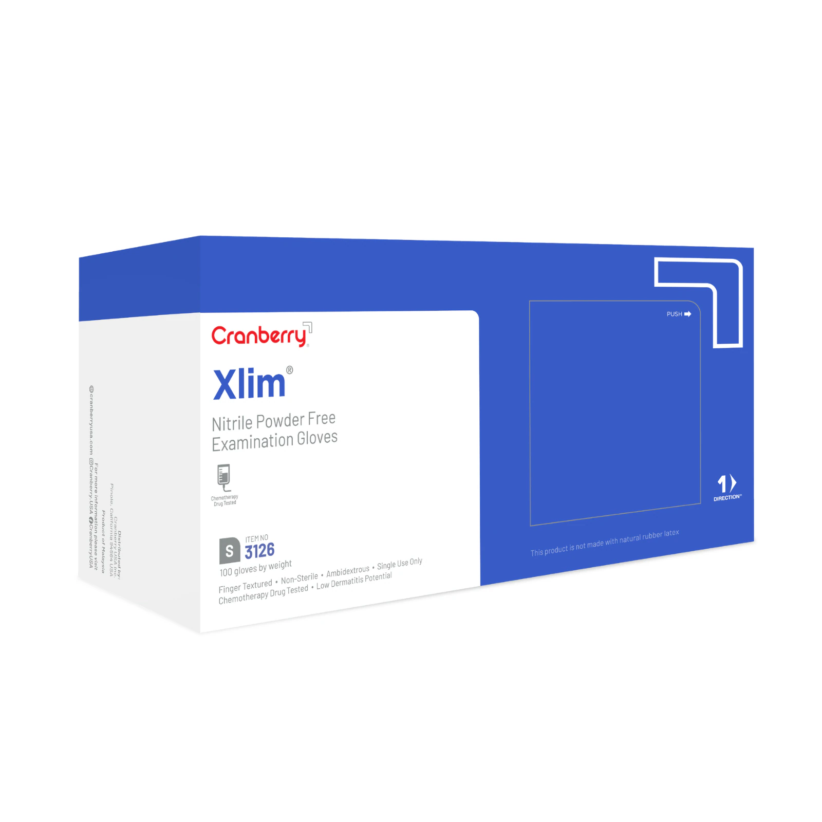 Cranberry Xlim Nitrile Examination Gloves, Powder Free, Small, 100/Box, 3126