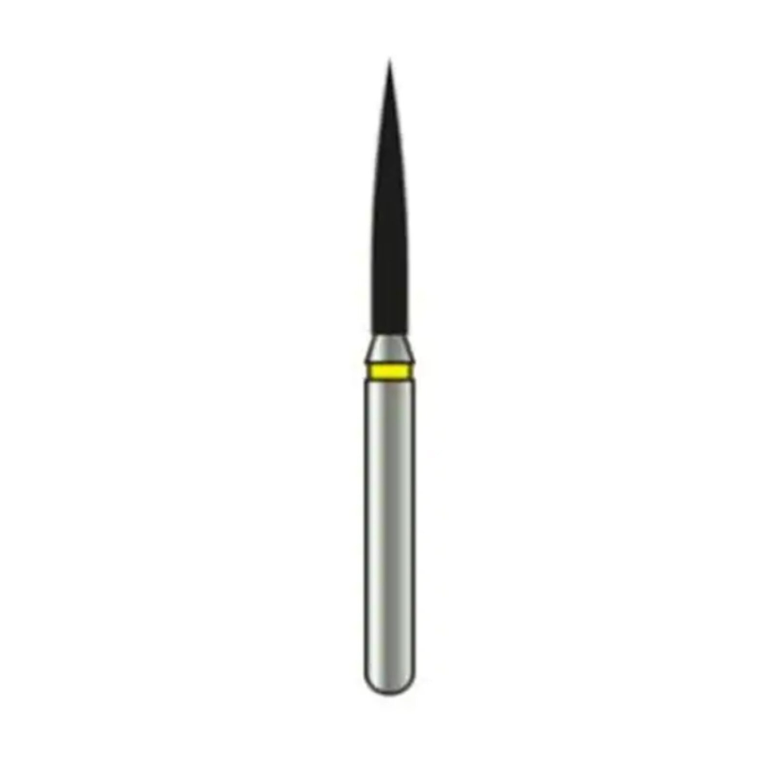 Alpen X1 Single-Use Diamond Bur FG #863-012EF, Flame Shape, Extra Fine Grit, 1.2mm Diameter, 10.0mm Length, Yellow Ring, 25/Pk