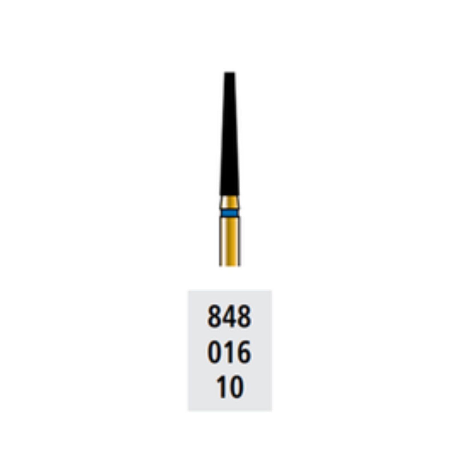 Alpen® Multi Use Diamond Bur FG #848, Coarse, Blue Ring, Cone Tapered Flat End, 1.6 mm Diameter, 10.0 mm Length, 5/Pkg