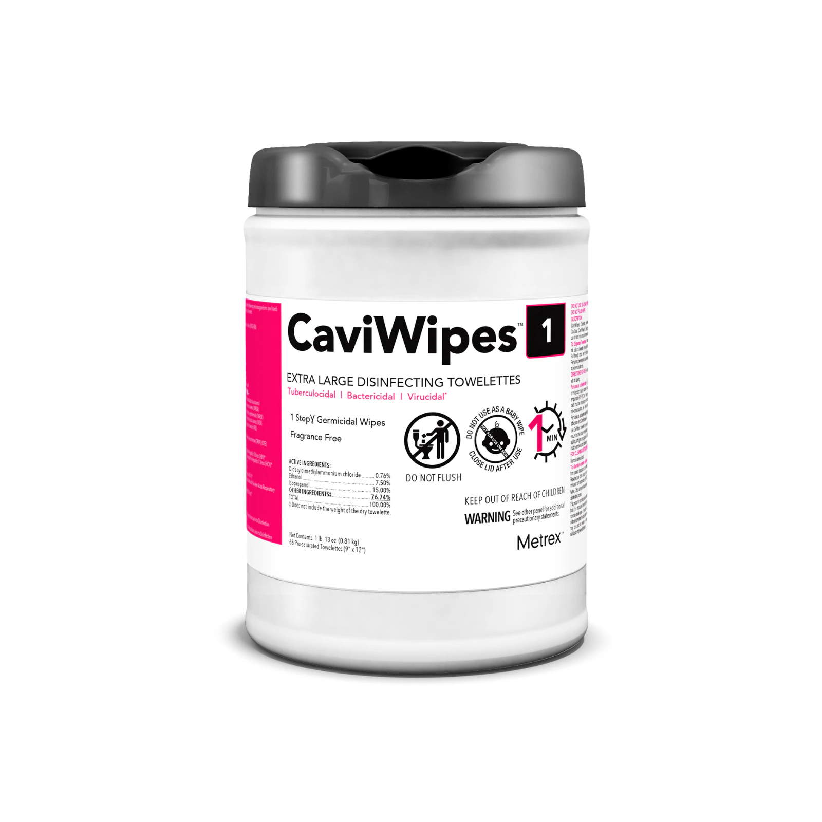 Metrex CaviWipes1 XL Disinfecting Towelettes, X-Large, 65 Wipes/Can, 12 Cans/Case, 780 Wipes Total