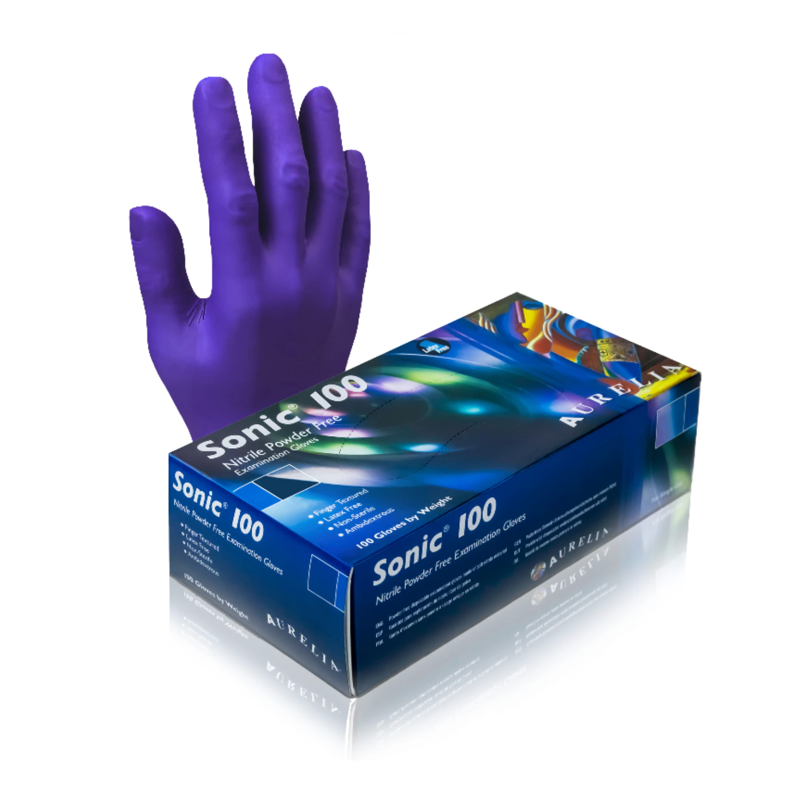 Aurelia Sonic 100 Nitrile Exam Gloves, X-Small, Powder Free, Indigo Blue, 100/Box, 9377B5