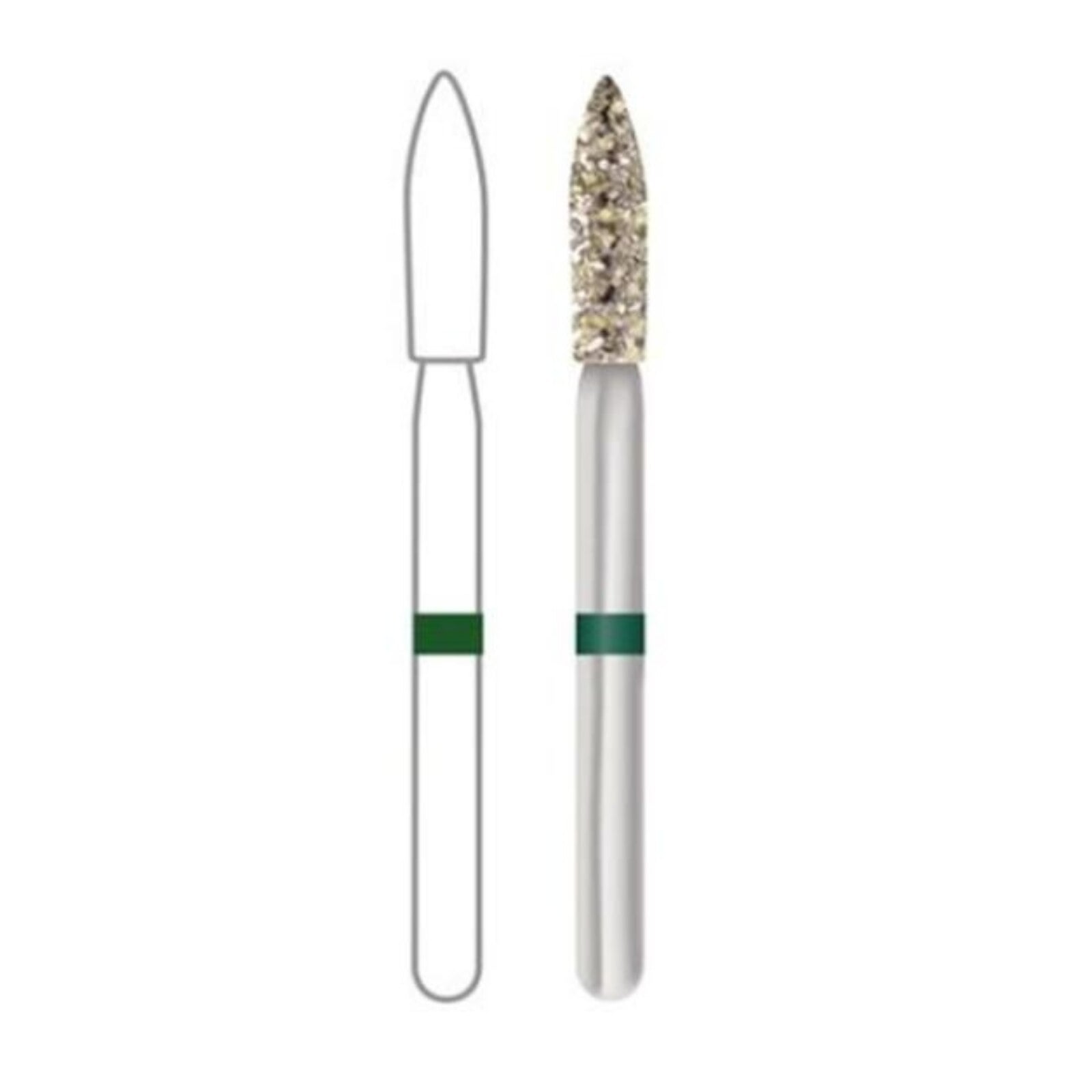 Midwest ONCE Sterile Diamond Bur 862-016C, Coarse, Flame, Friction Grip, 1.6 mm Diameter, 8.0 mm Length, 25/Pk, 1862016C