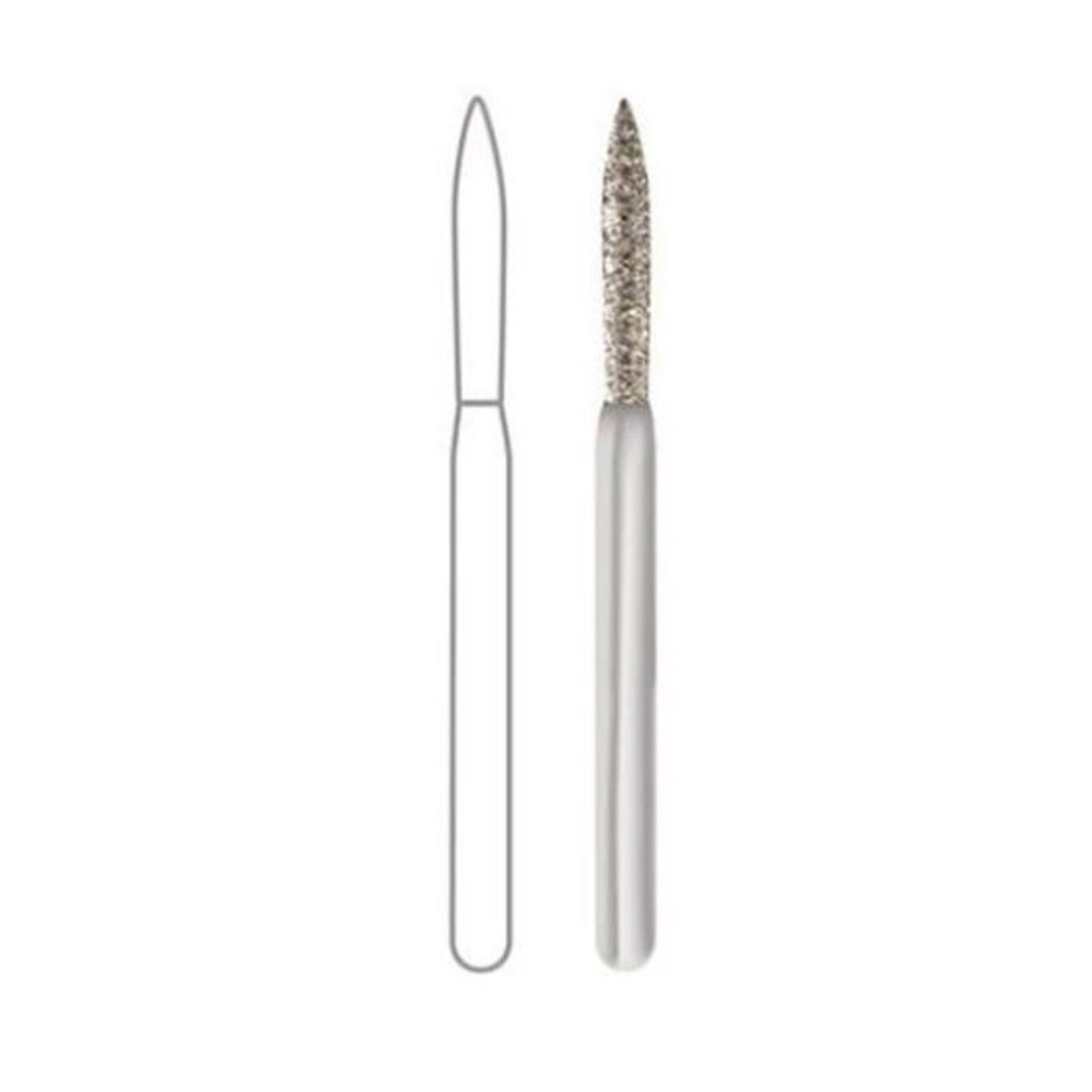 Midwest Once Single Use Diamond Bur – FG, Medium, Flame, #863-012, 1.2 mm Diameter, 10.0 mm Length, 25/Pkg, 1863012M