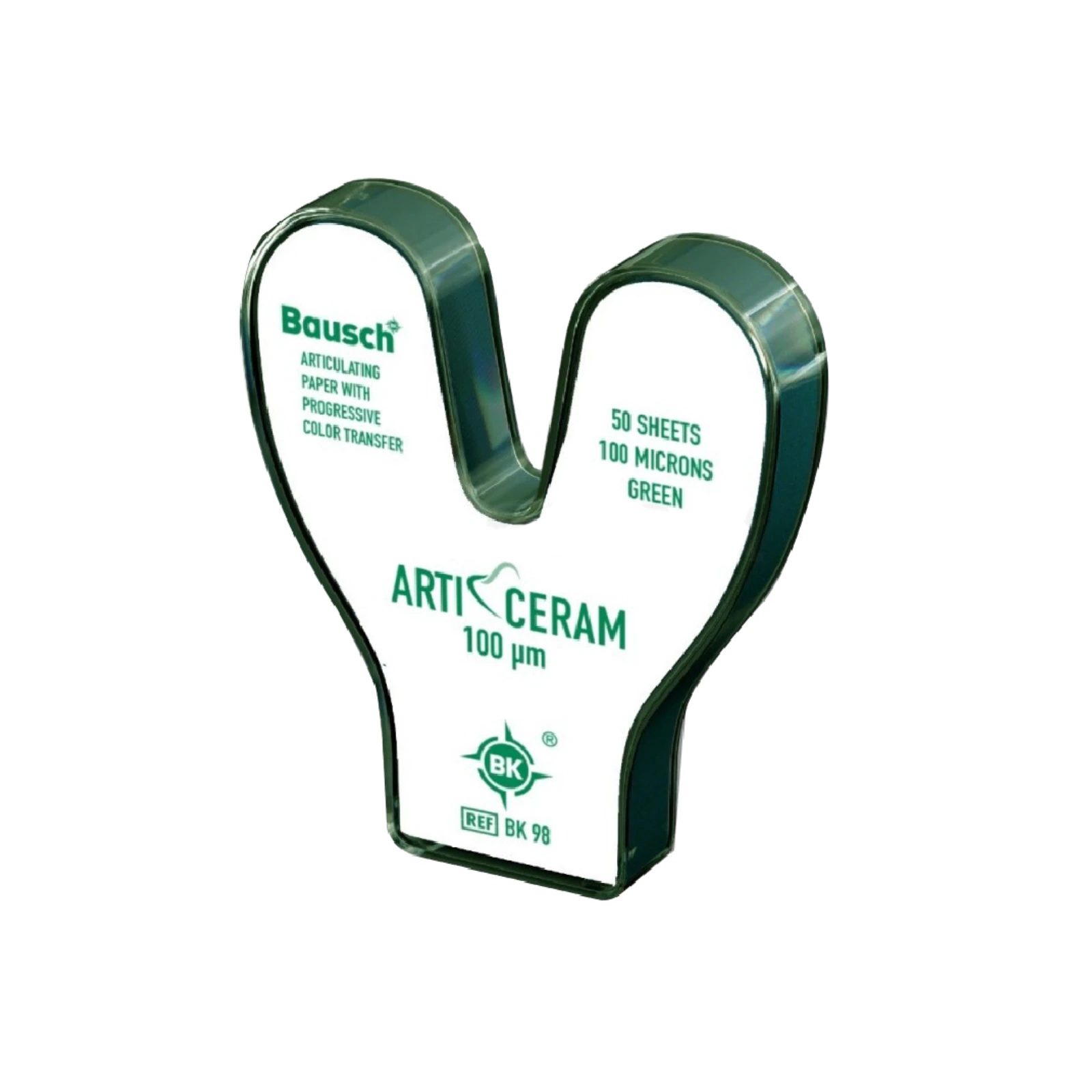 Bausch Arti-Ceram Articulating Paper, 100 Microns, Green, Horseshoe, 50 Strips
