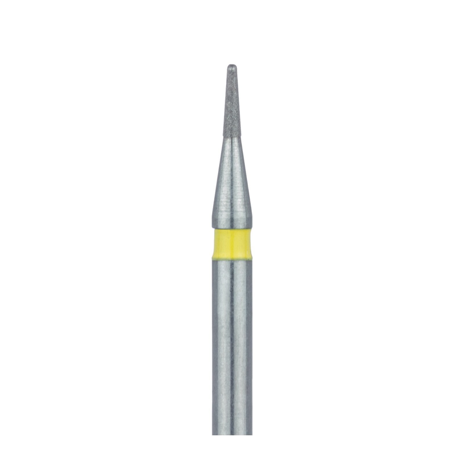 Meisinger 855LC-007-FG Extra Fine Diamond Bur, Round-End Tapered (Cone), Friction Grip, 0.7 mm Head Diameter, 3.0 mm Head Length, Yellow Ring, 5/Pkg