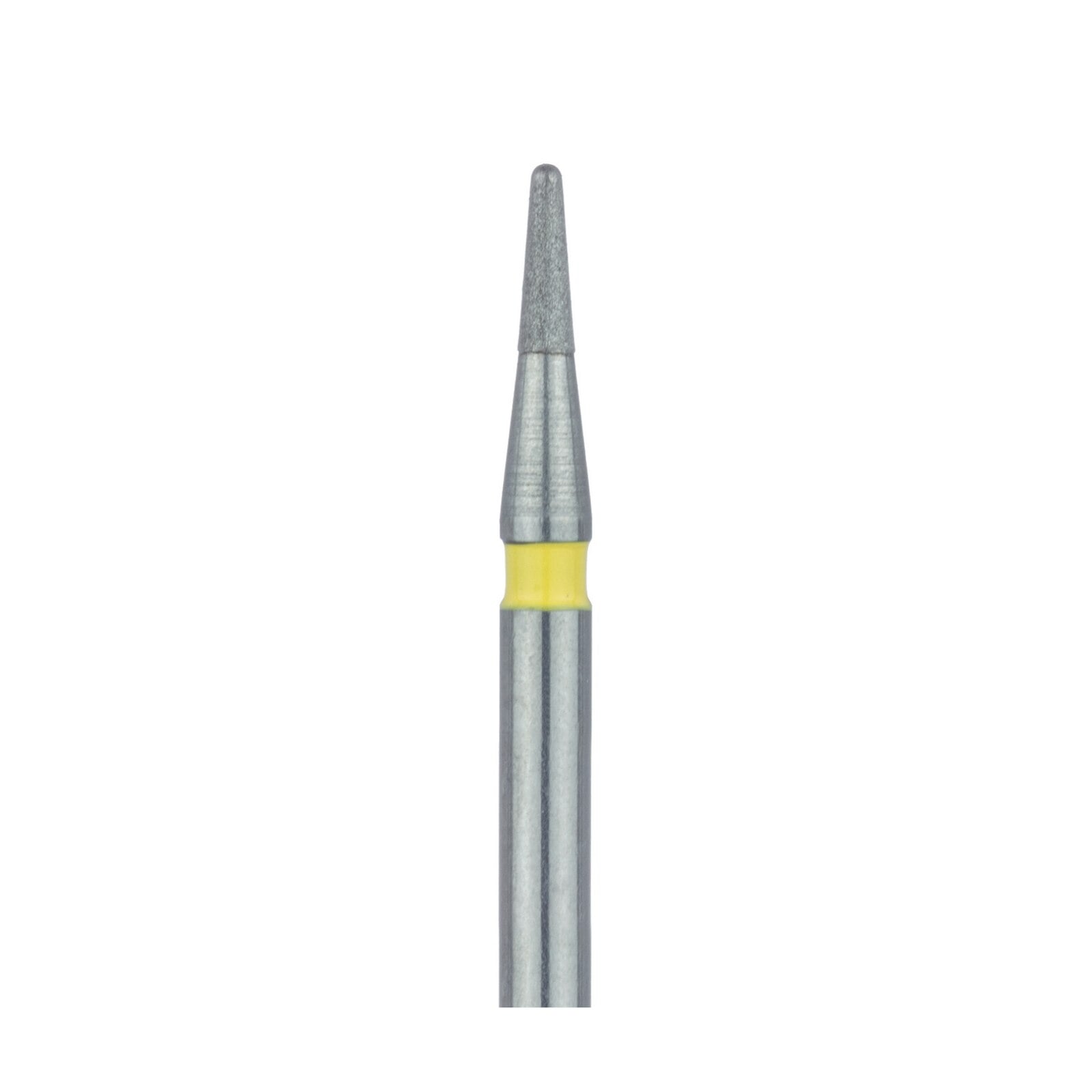Meisinger 855LC-009-FG Diamond Bur, Round End Tapered Chamfer, Extra Fine (Yellow), 0.9 mm Head Diameter, Friction Grip, 5/Pack