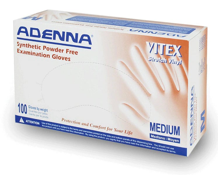 Adenna Vitex Vinyl Examination Gloves, Powder Free, X-Large, 100/Box
