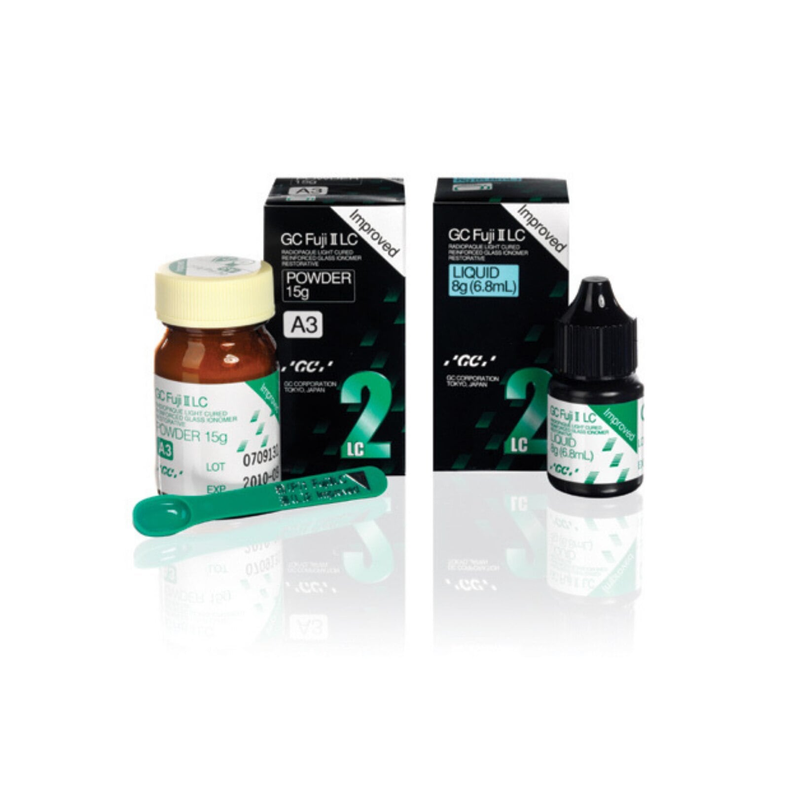 GC Fuji II LC Improved Glass Ionomer Restorative, Shade A4, 1:1 Package, 15g Powder/6.8ml Liquid