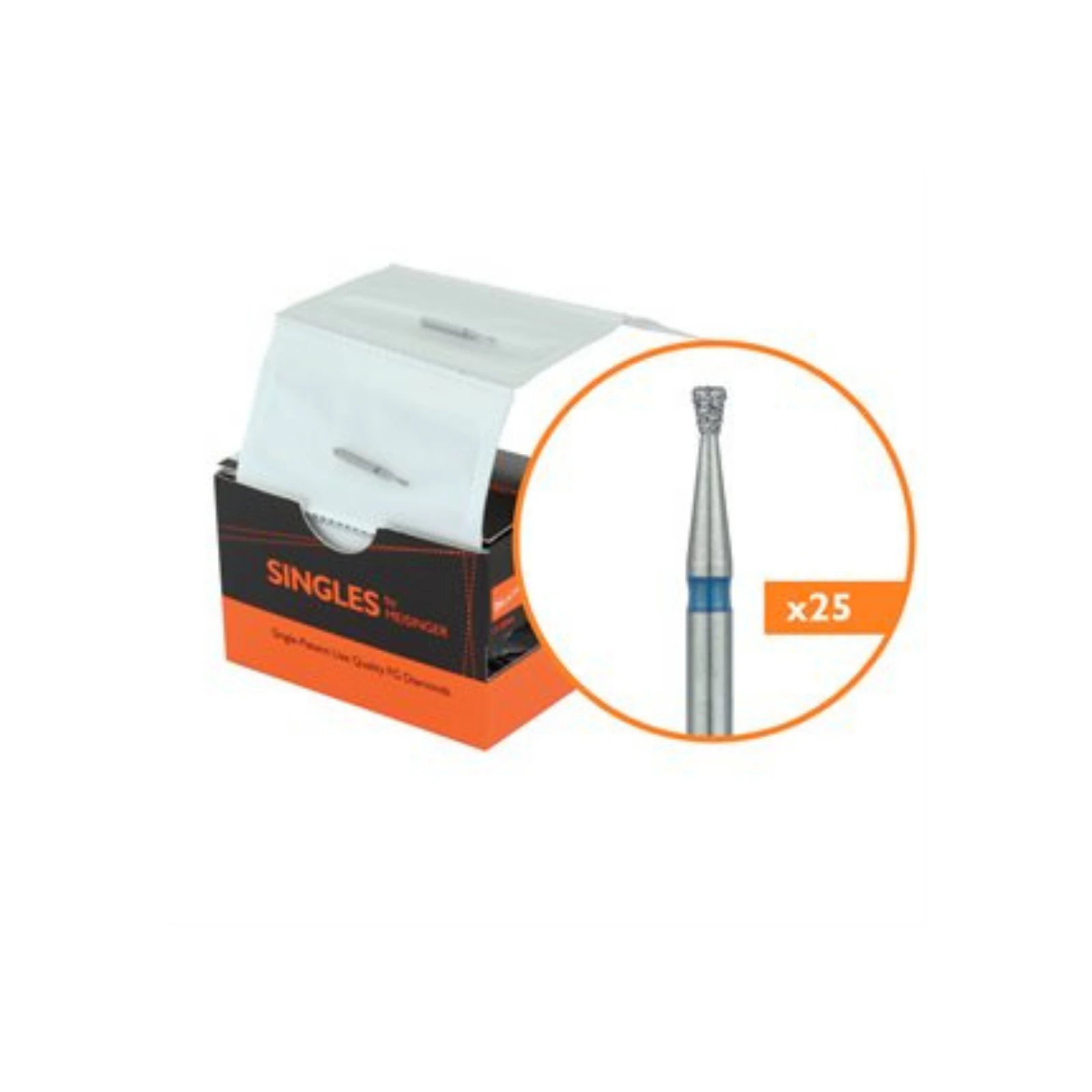 Meisinger Singles Disposable FG Diamond Bur, Inverted Cone 0312, 1.2mm, Medium Grit, Blue Ring, Sterile, 25/Pkg