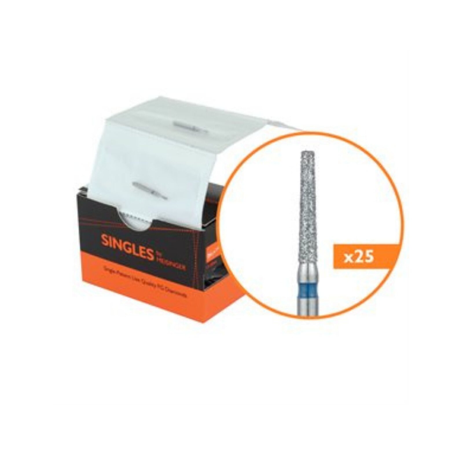 Meisinger Singles Disposable Diamond Bur FG, Flat End Taper #0914.8M, Medium Grit, 1.4mm Diameter, 8.0mm Length, 25/Pkg