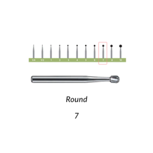 Alpen FG Carbide Bur #7 Round, Friction Grip, 2.1 mm Diameter, 100/Bx, 7-314-2.10