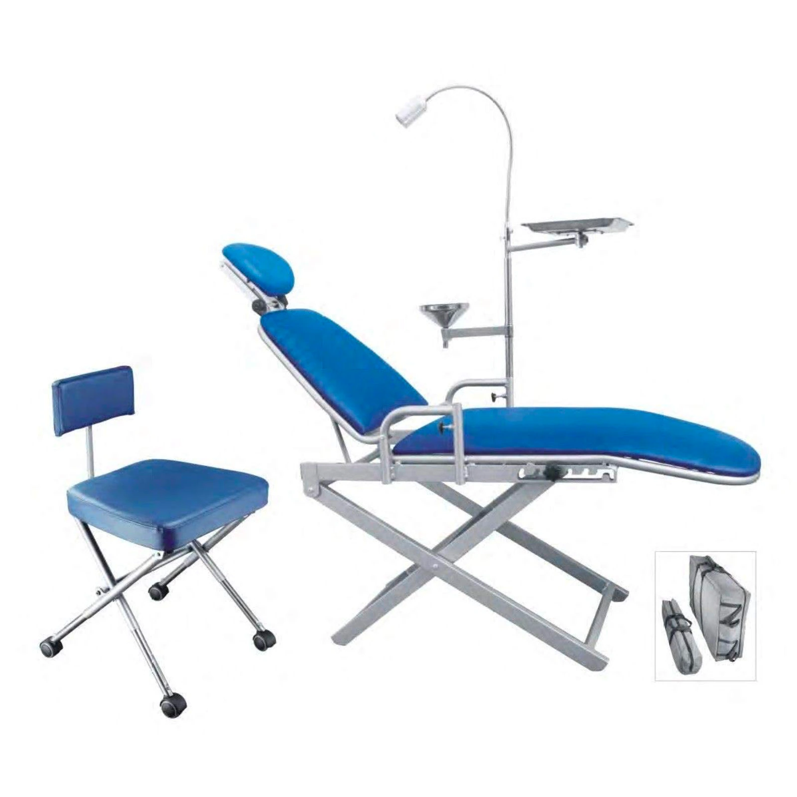 TPC Portable Dental Chair Package, Includes Patient Chair, Operatory Light, Doctor Stool, Stainless Steel Tray, Spittoon, Heavy Duty Carry Bag