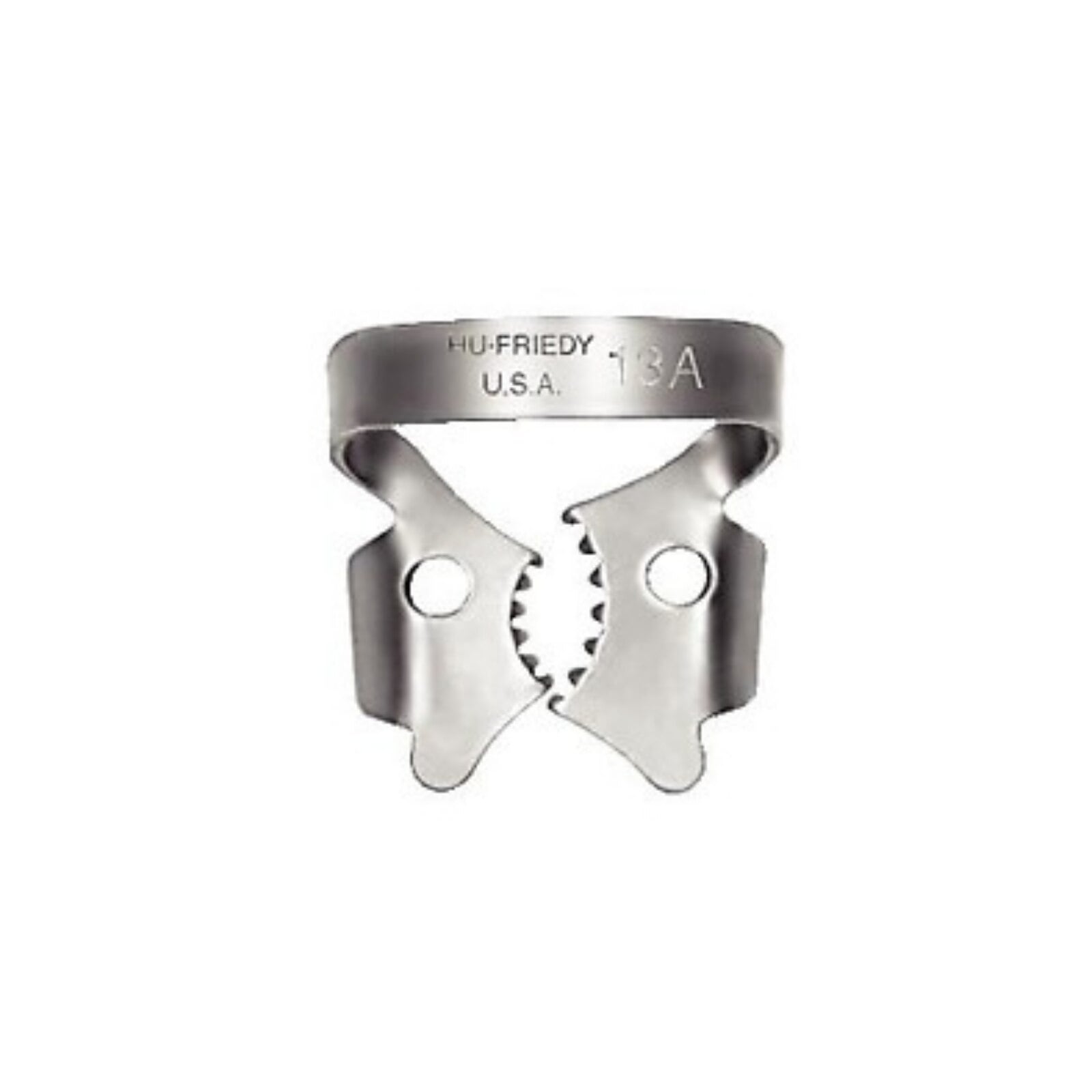 Hu-Friedy Satin Steel Rubber Dam Clamp #13A with Grooves, Lower Left Molars, RDCM13A-G