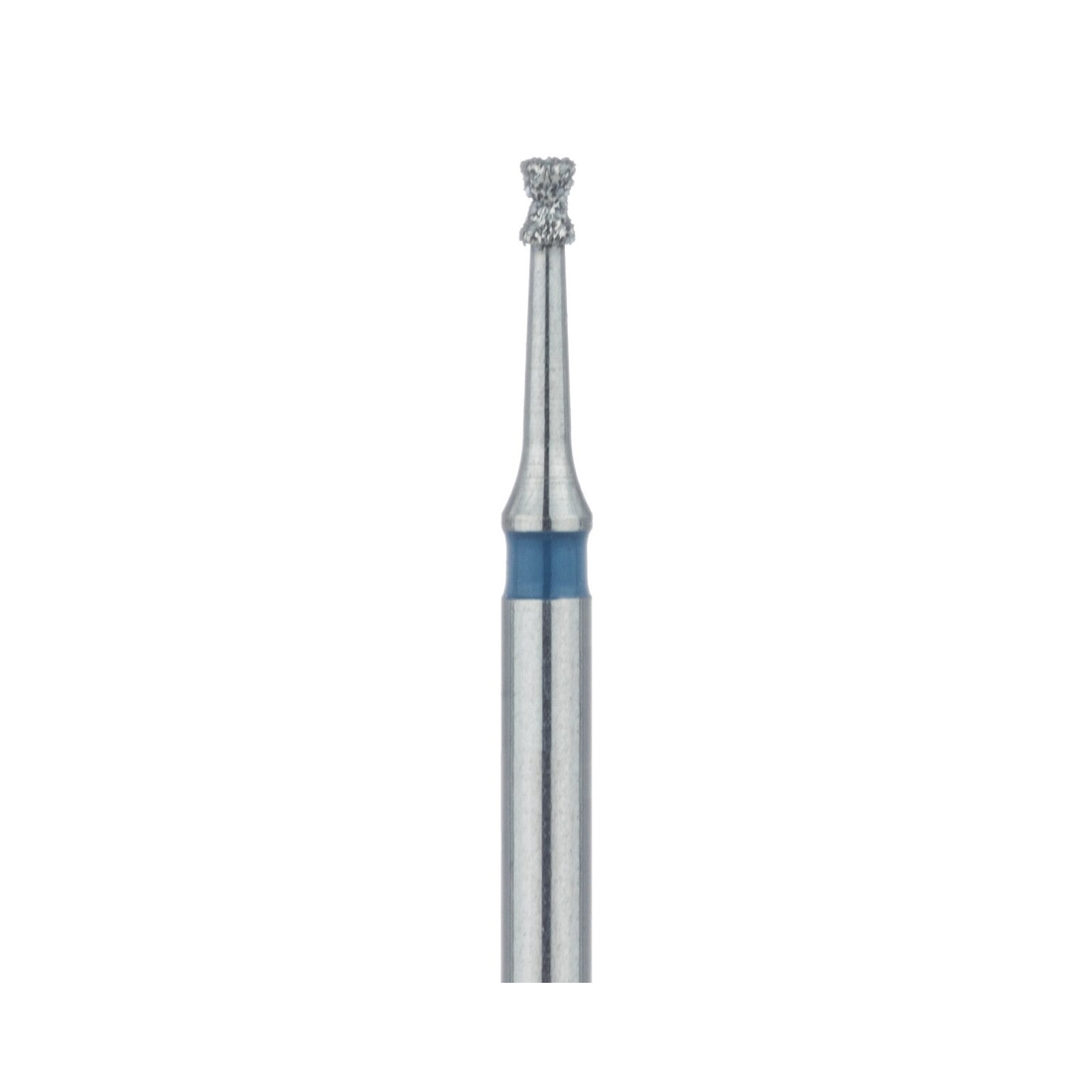Meisinger FG Diamond Bur, Hourglass Shape, Medium Grit, Flat End, Blue Ring, 870-010-FG, 1.0 mm Head Diameter, 1.5 mm Head Length, 5/Pkg