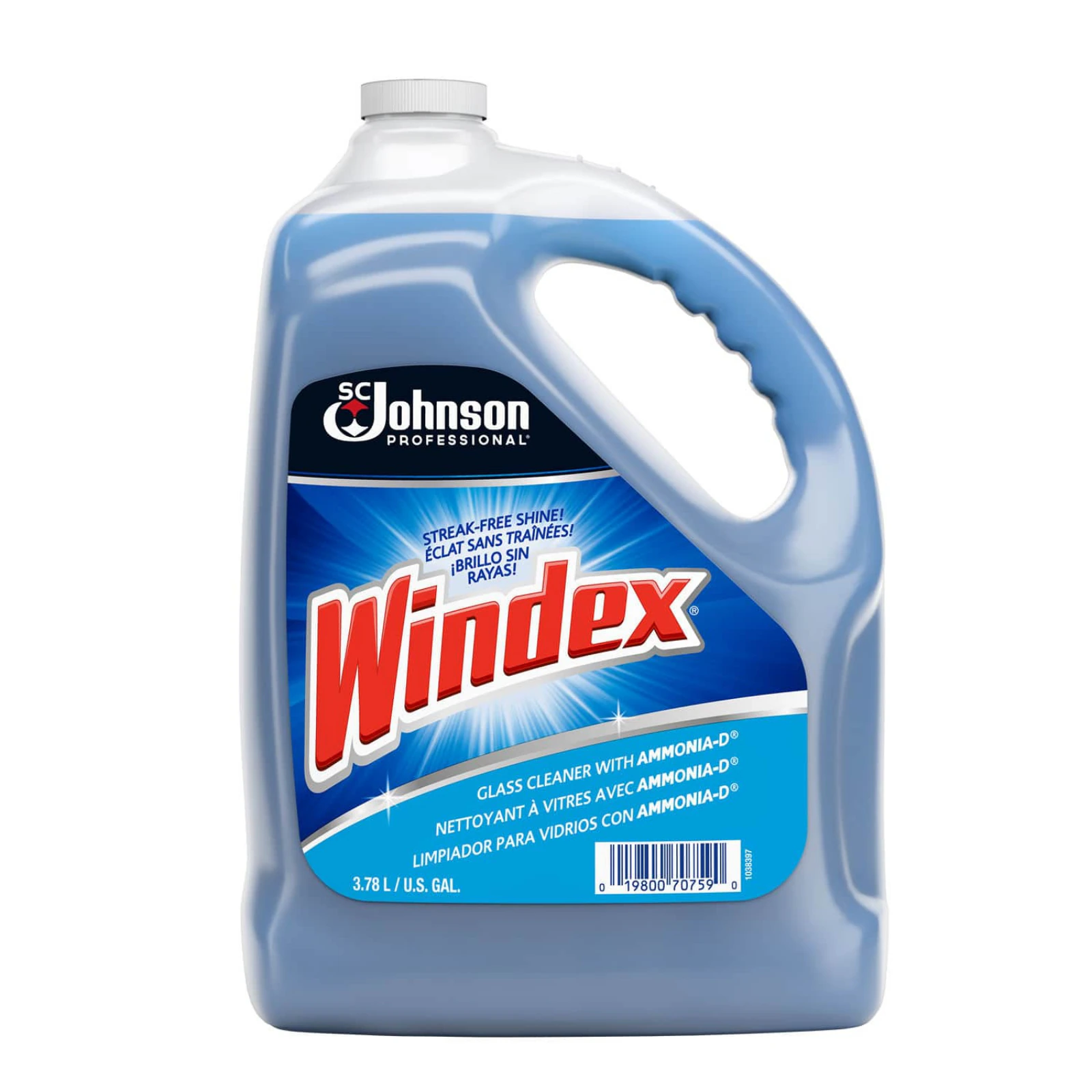 Windex Glass Cleaner, Ammonia-D Formula, 128 fl oz (1 Gal) Bottle, Blue, 4/Cs