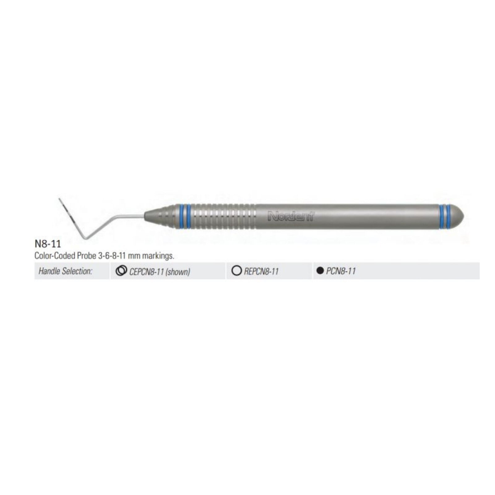 Nordent Color Coded Probes - Single-Ended - #N8-11 (3-6-8-11 mm) - DuraLite ColorRings