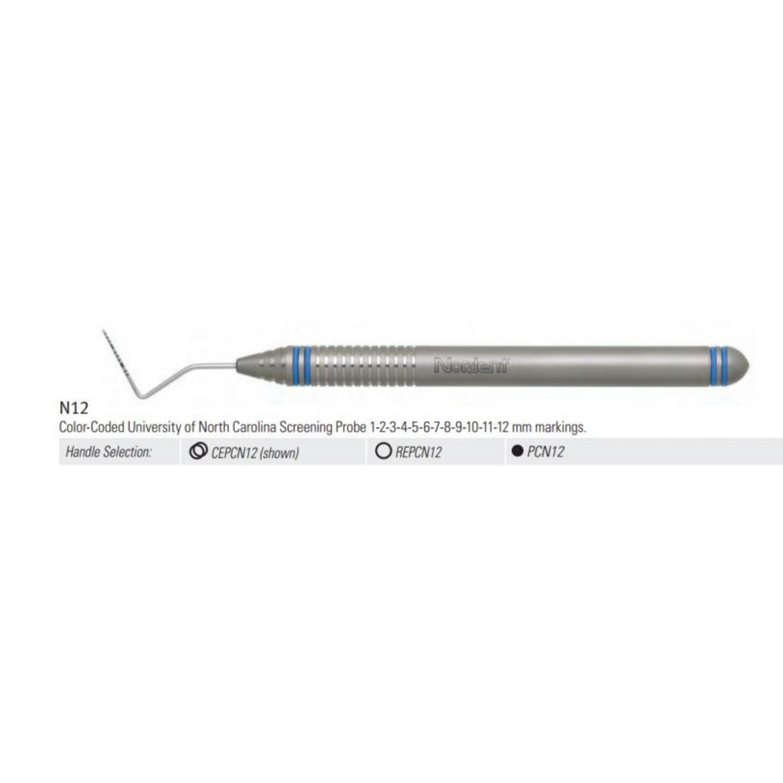 #N12 Periodontal Probe, Color-Coded UNC, DuraLite Round Handle, Single-End, 1-12mm Markings