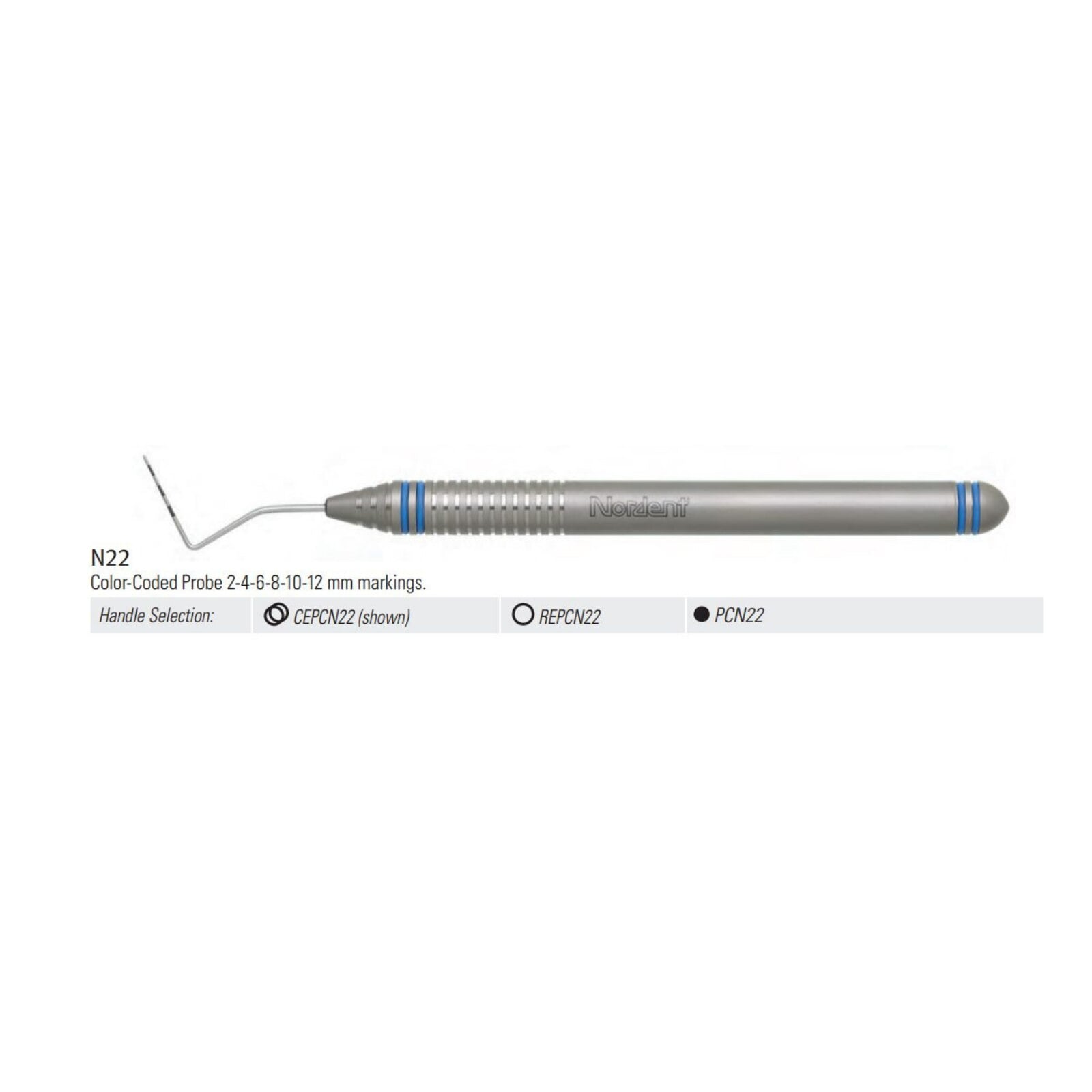 #N22 Periodontal Probe, DuraLite ColorRings Handle, Single-End, Color-Coded 2-4-6-8-10-12mm