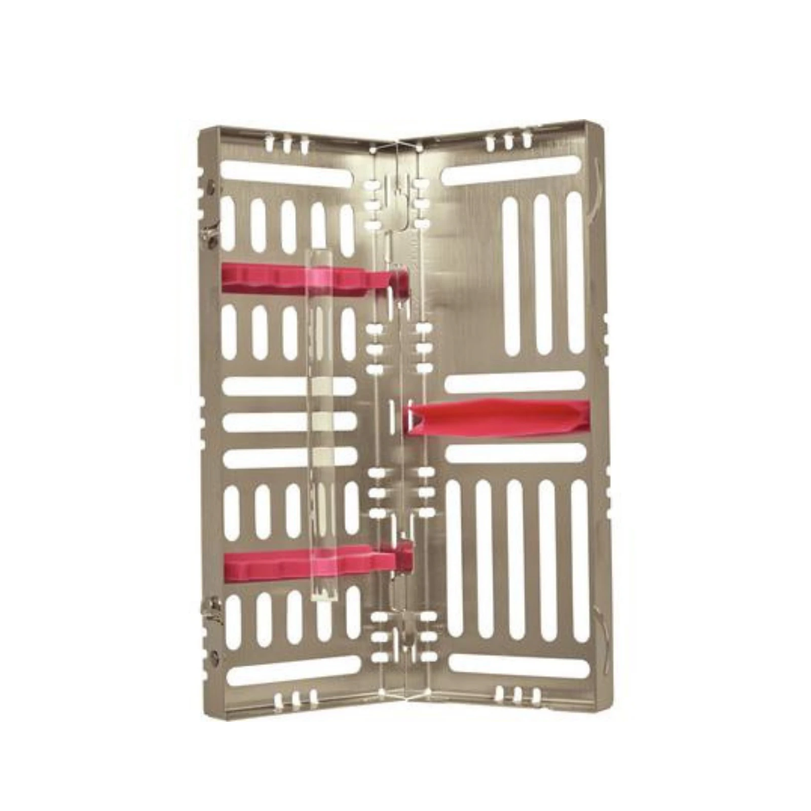 Nordent Sterilization Cassette, Stainless Steel, Easy-open Side Spring Latches, Small, 5 Instrument Capacity, 3"W x 8"L x 1.25"H, Raspberry