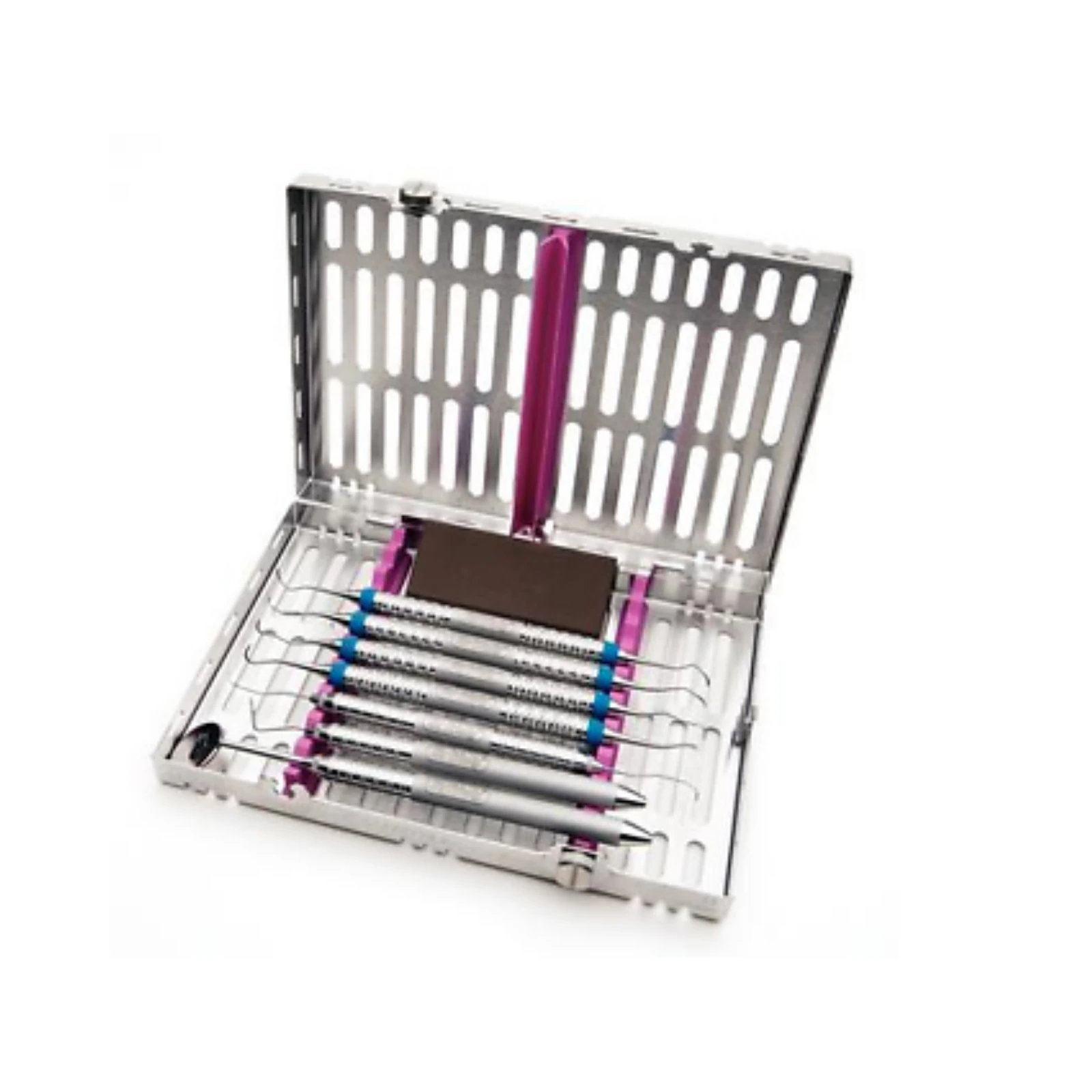 Nordent Sterilization Cassette, Medium, 10 Instrument Capacity, Stainless Steel, Raspberry/Fuscia, Single-Sided, 5 1/2" W x 8" L x 1 1/4" H