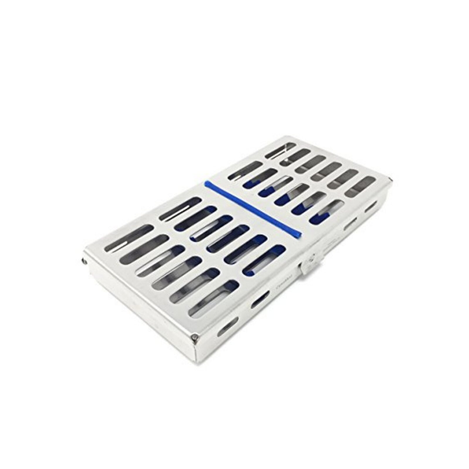 Nordent Sterilization Cassette, Stainless Steel, Easy-Open, Side Spring Latches, Medium, 5 Instruments with Divider, Blue, 5.5"W x 8"L x 1.25"H