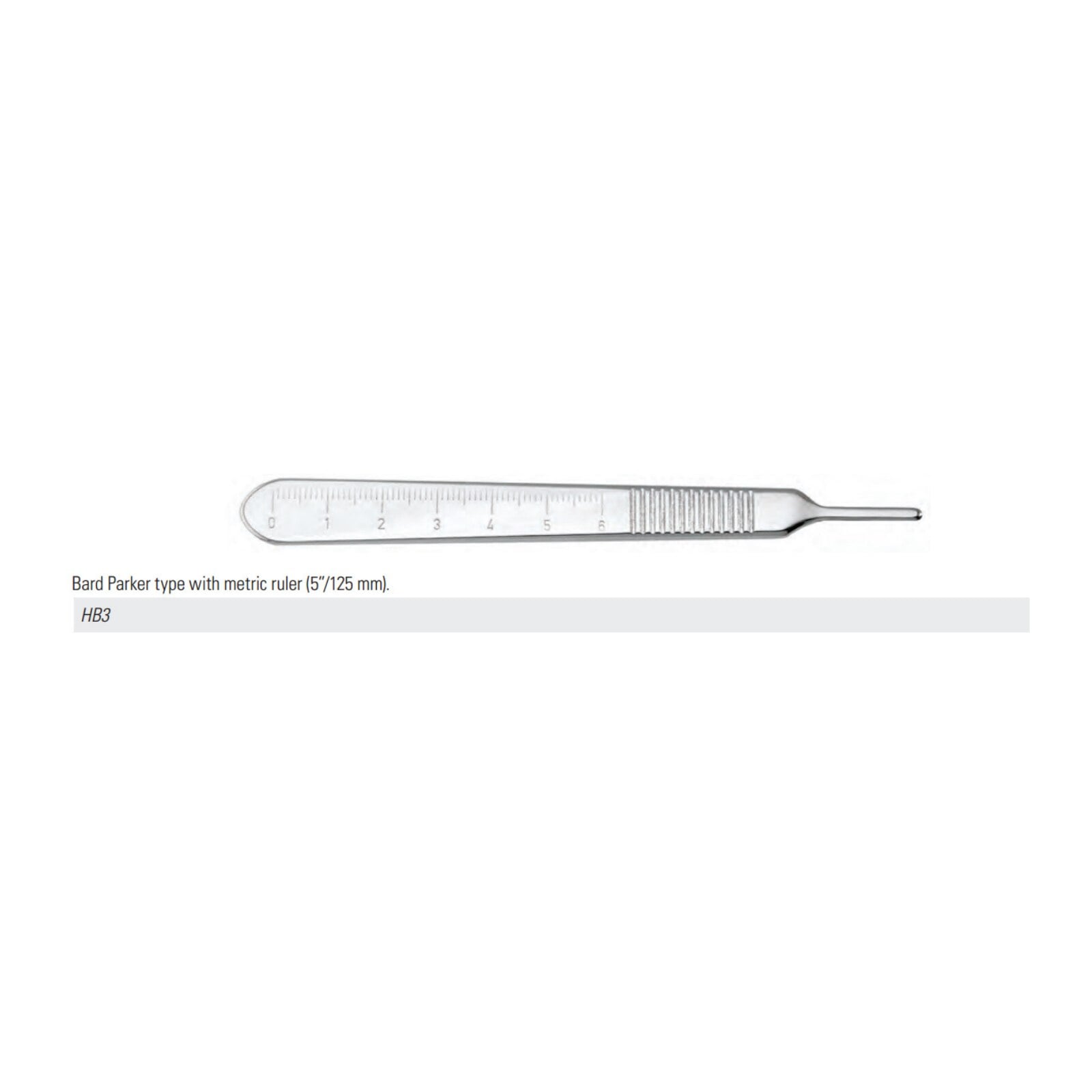 Nordent Scalpel Blade Handle SE Flat #3 with Metric Ruler, 5"/125mm, Stainless Steel