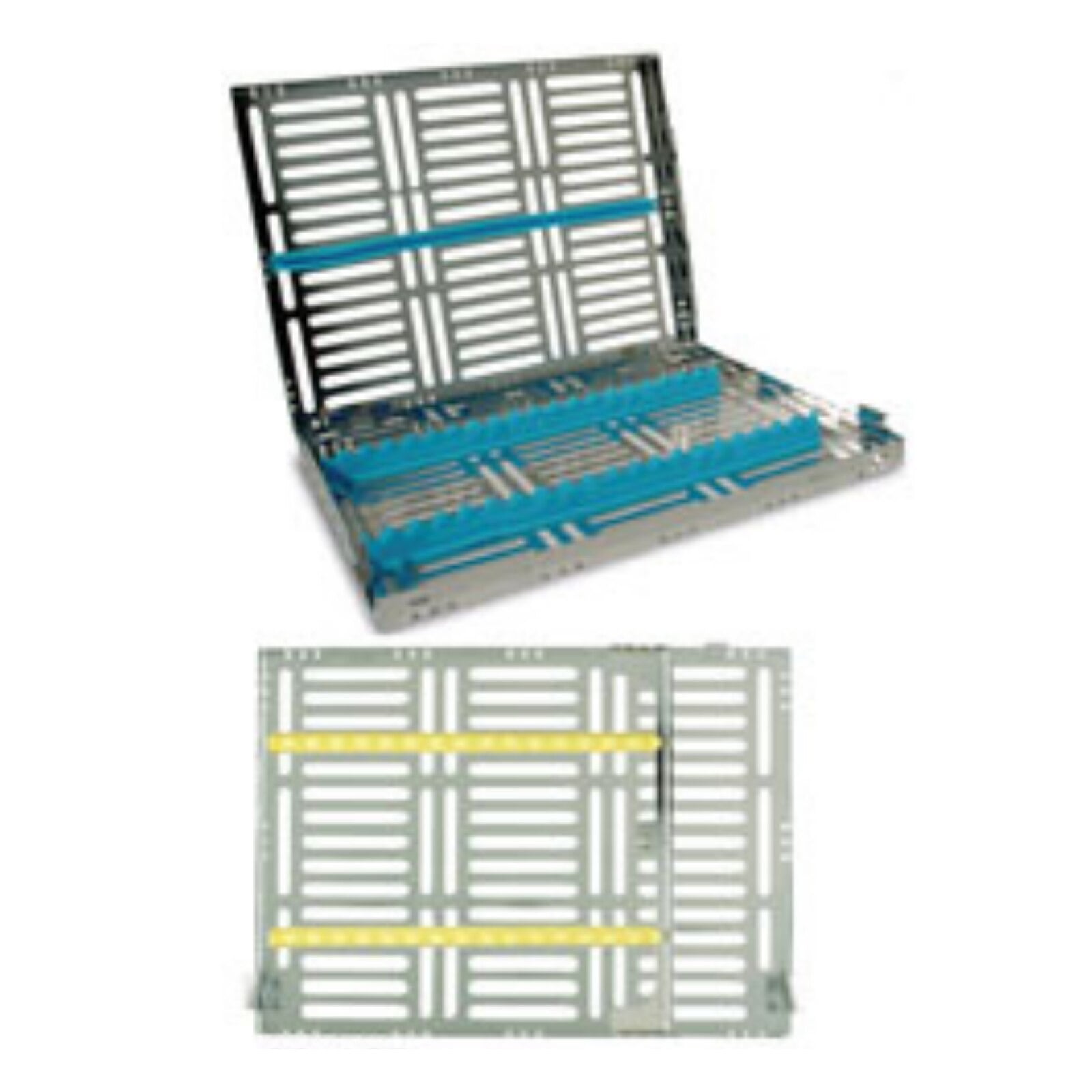 Nordent Large Sterilization Cassette, 15 Instruments with Divider, Yellow, Stainless Steel, 8"W x 11"L x 1.25"H