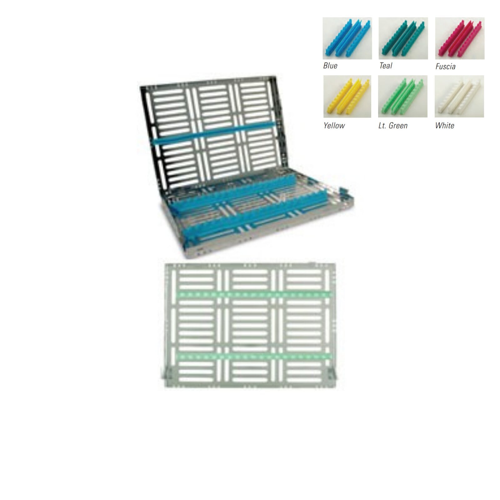 Nordent Sterilization Cassette, Large, 16 Instrument Capacity, Stainless Steel, Raspberry, Single-Sided with Divider, 8" W x 11" L x 1.25" H