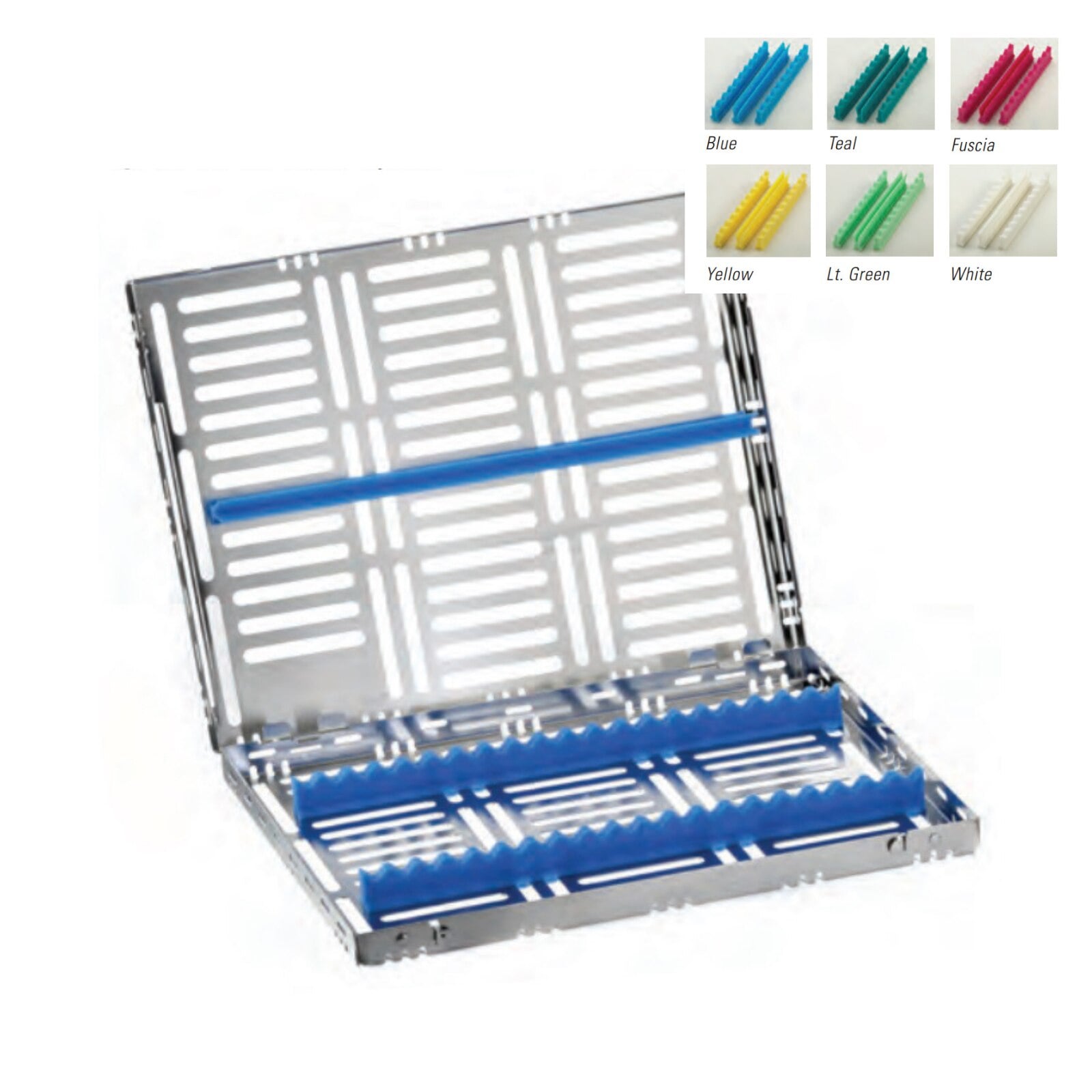 Nordent Large Sterilization Cassette, 18 Instruments with Divider, Stainless Steel, Yellow, 8"W x 11"L x 1.25"H