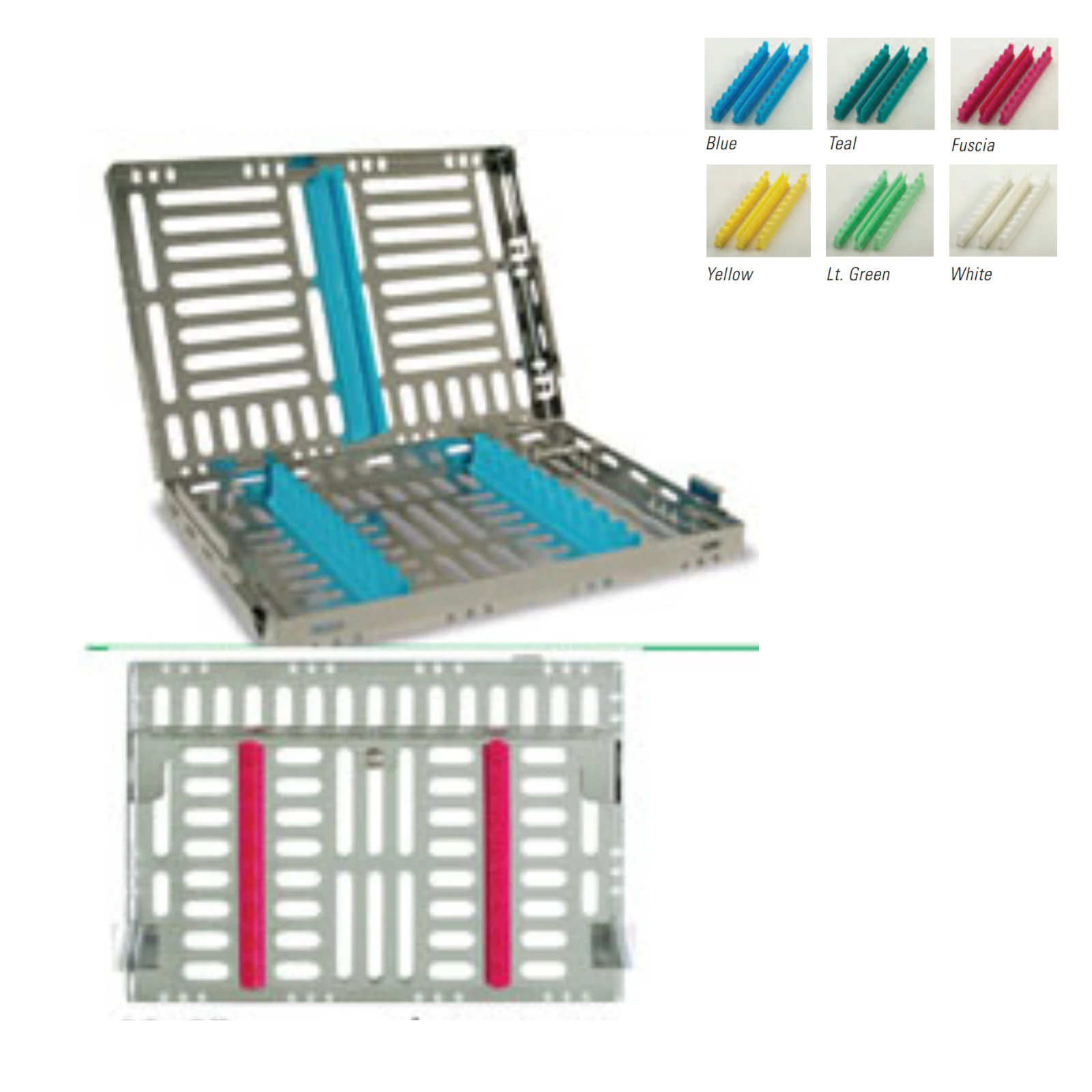 Nordent Large Single-Sided Sterilization Cassette, 8 Instruments with Divider, Yellow, Stainless Steel, 8"W x 11"L x 1.25"H