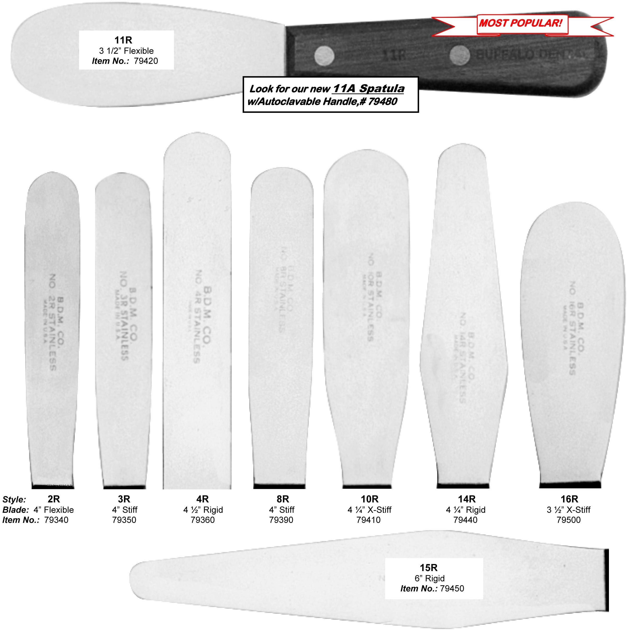 Buffalo Dental Plaster Spatula #4R, 4-1/2" Rigid Blade, Stainless Steel, Rosewood Handle, 79360