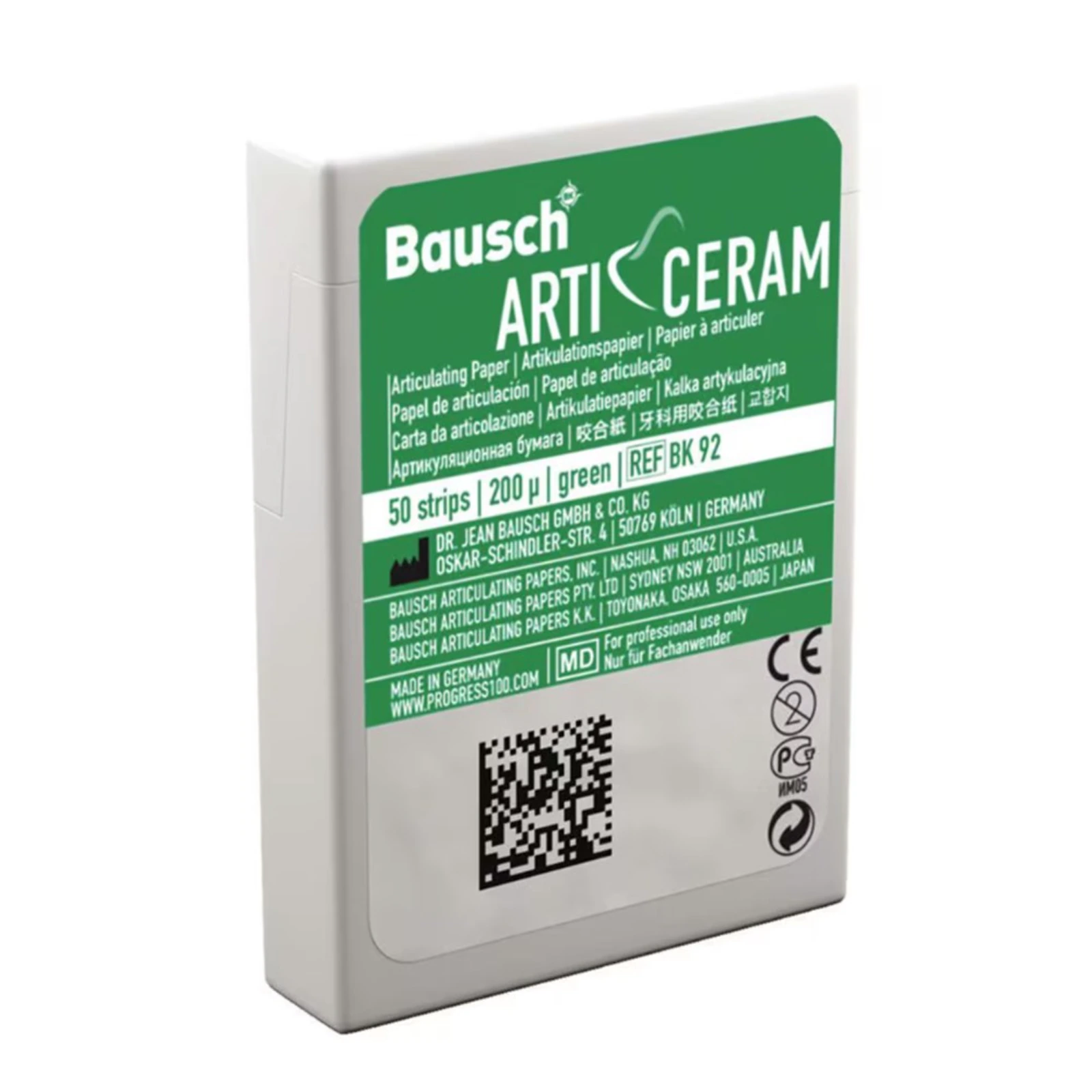 Bausch Arti-Ceram Articulating Paper, Green, 200 Microns, 50 Strips per Dispenser