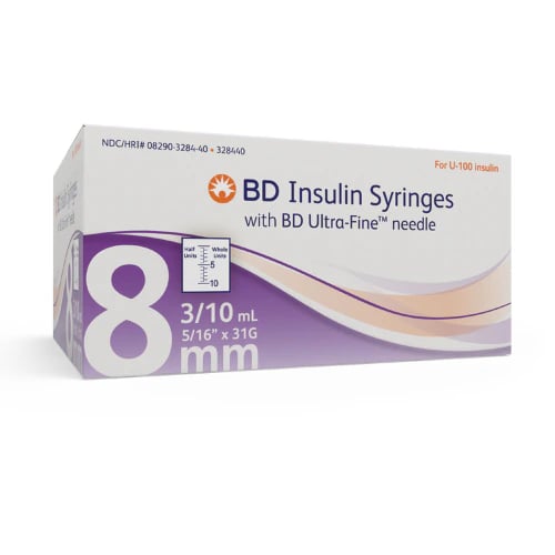 BD Insulin Syringe with Ultra-Fine Needle, 31G x 5/16", 0.3 mL, 1/2 Unit Markings, 500/Cs