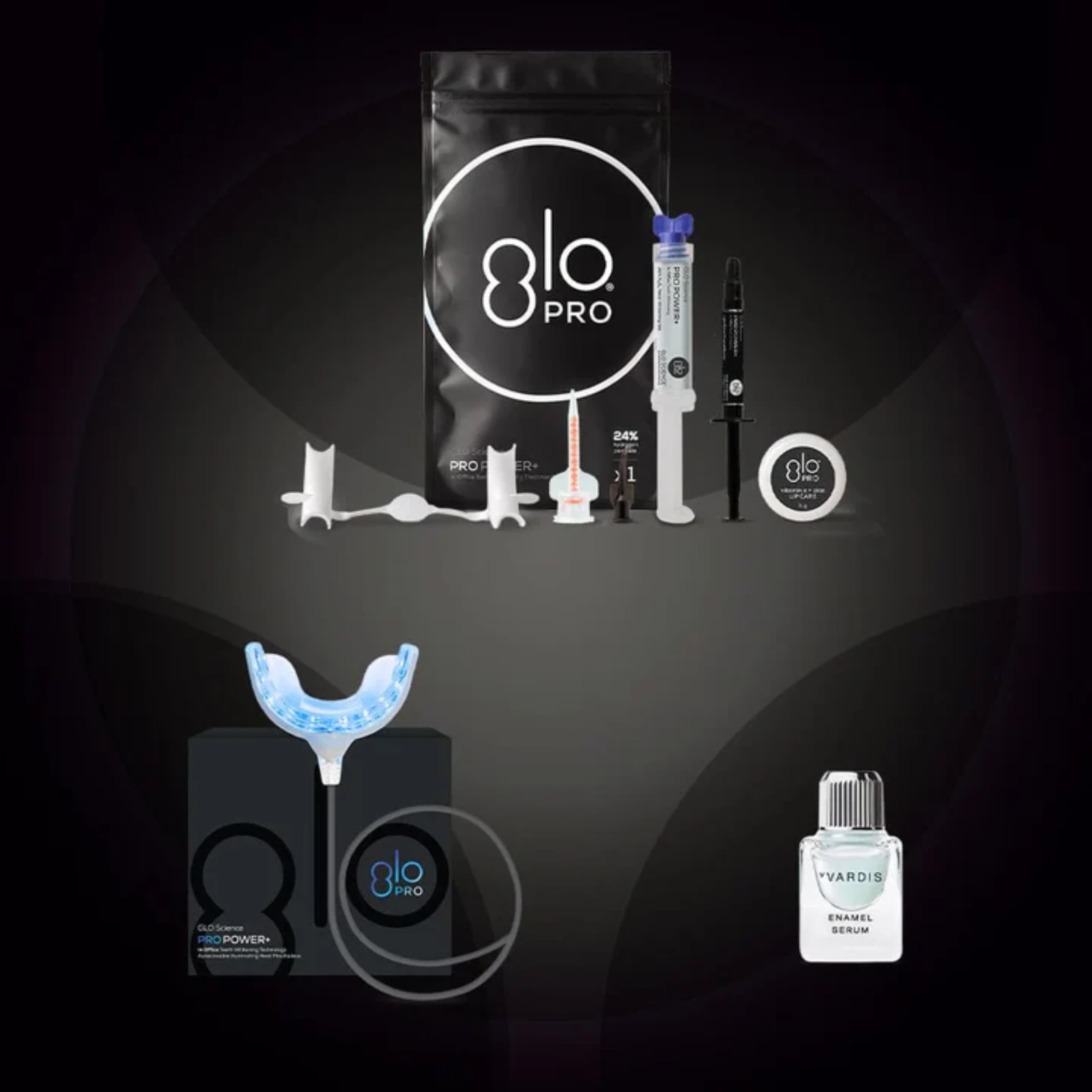 GLO Science In-Office Whitening Hardware Kit (Power Control, Charging Base, Adapter & USB Cable, Timer, User Manual)