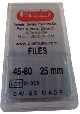 Premier K-Files, 25mm, Assorted Sizes #45-80, 6/Pkg, #9053249